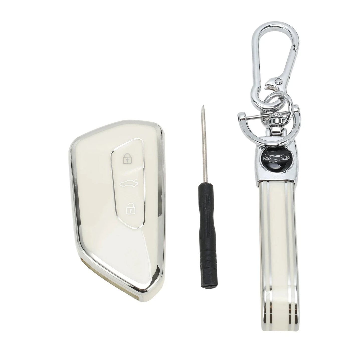 Key Fob Shell Cover Case for VW Golf (1997–2006) - White Silver Tone TPU