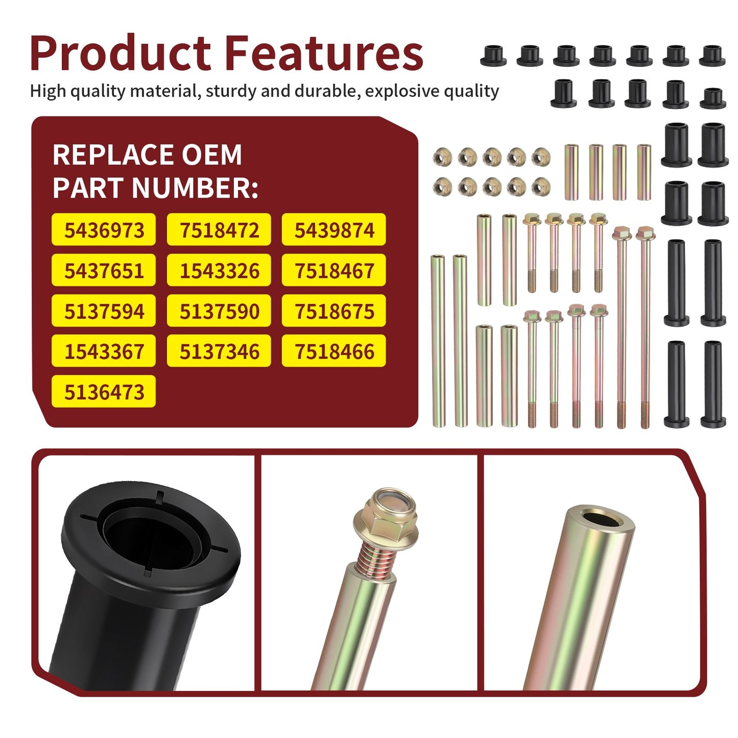 2 Rear A-Arm Bushing Rebuild Kit for Polaris Sportsman 850 (2010–2019)