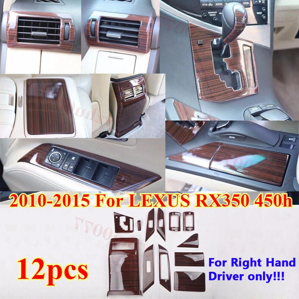 RHD 12x Wood Grain Interior Decoration Cover for LEXUS RX350 450h (2010–2015)