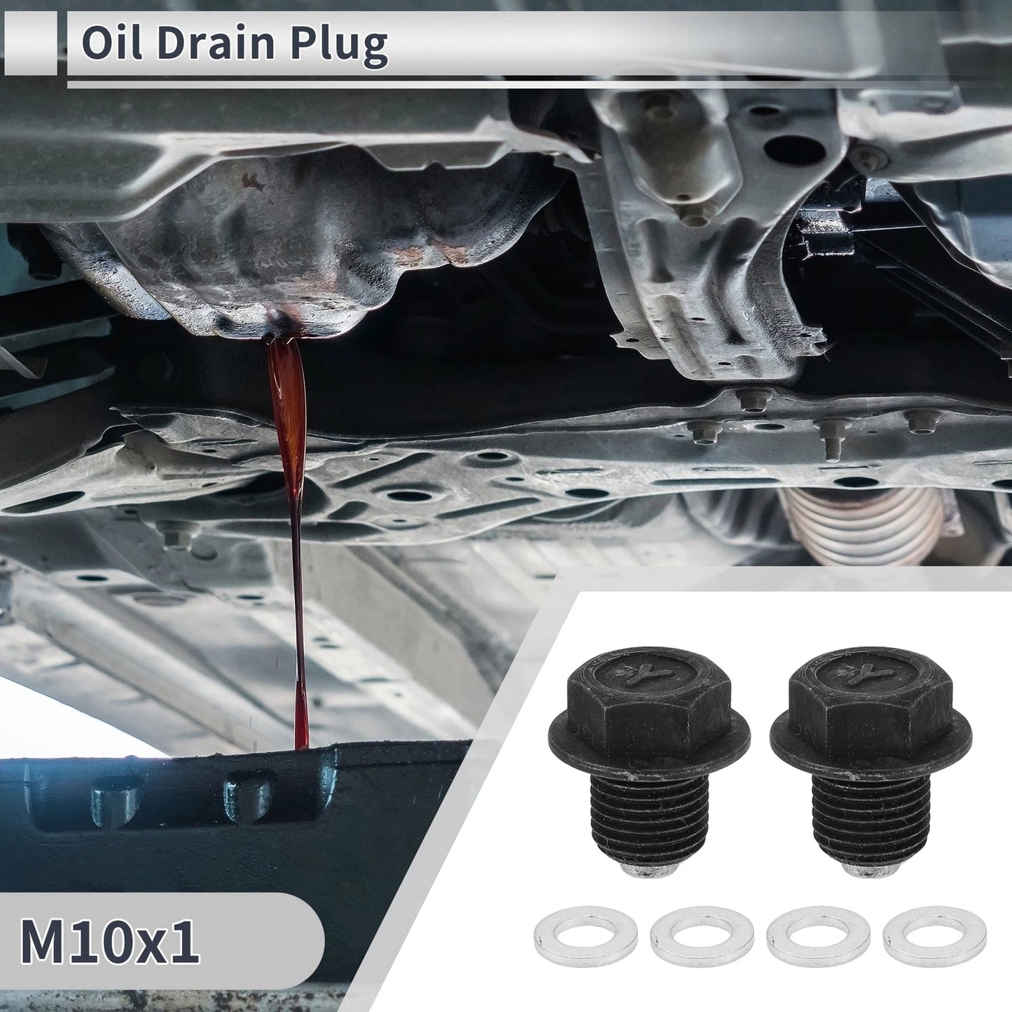 Set of 1 M10x1 Engine Oil Drain Plug with Gasket for Car Motorcycle Boat