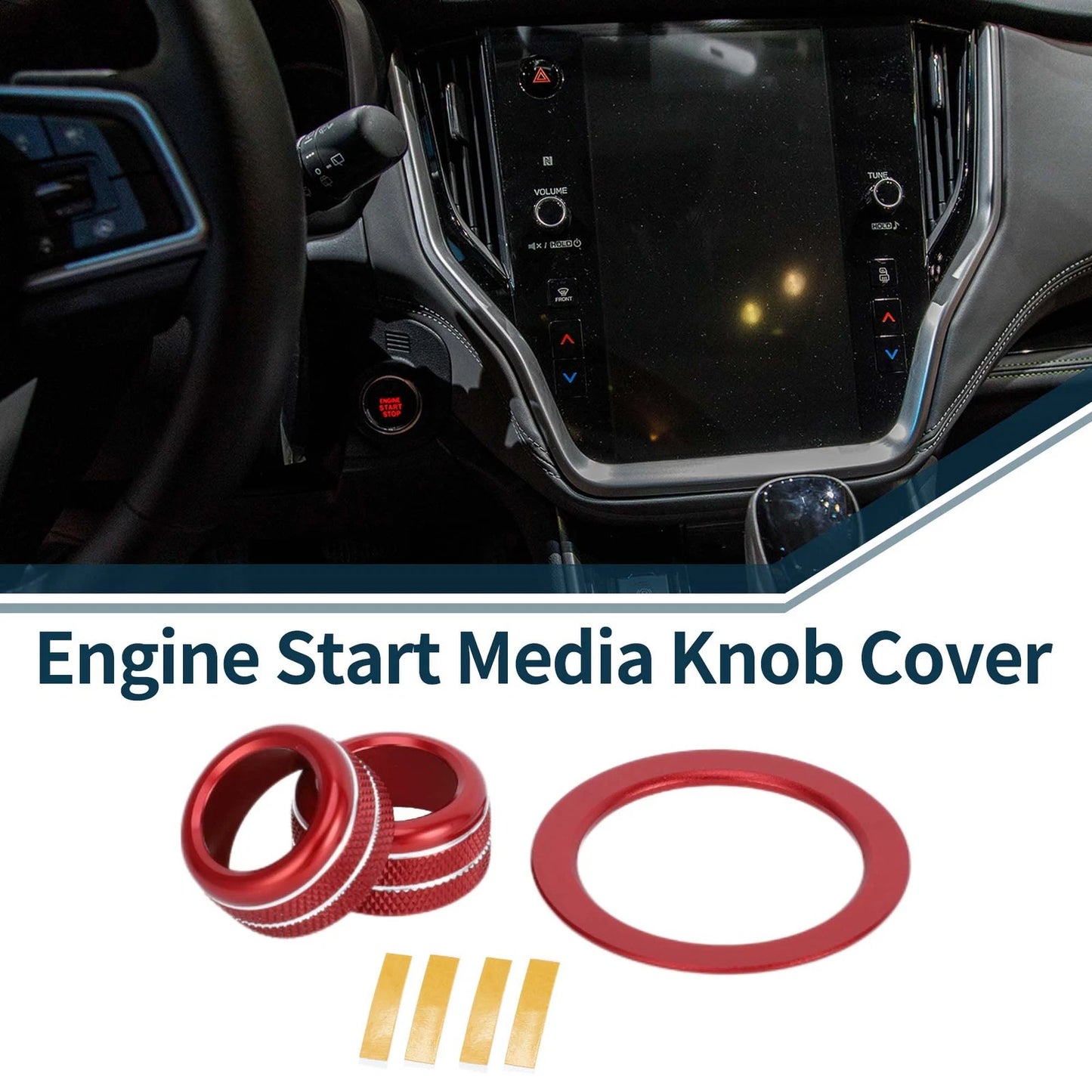 Set of 3 Media Tune Engine Start Button Knob Cover Ring for Subaru WRX (2022–2023) Red