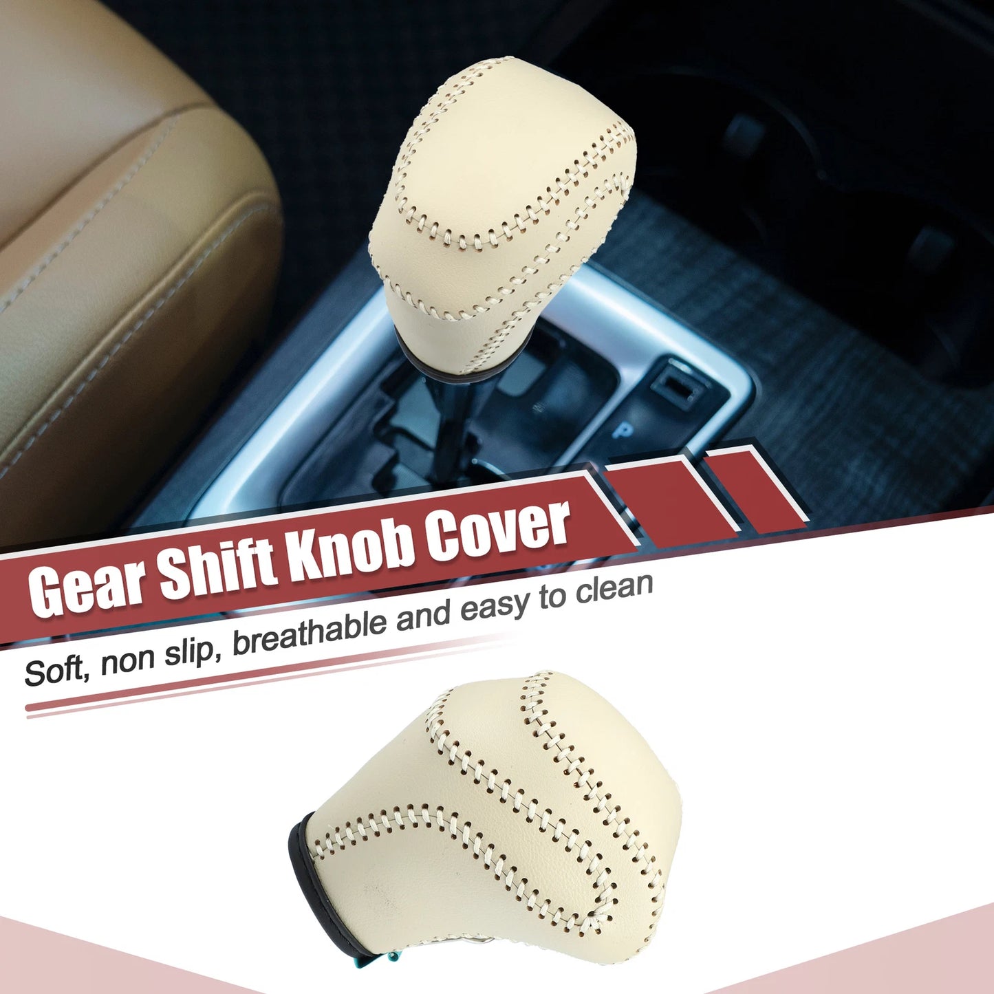 Gear Shift Knob Cover for Toyota Land Cruiser Prado (Beige, W/ Beige Stitches)