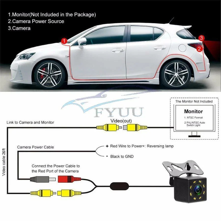 8 LED Night Vision 170° Wide Angle Backup Camera for Car RV