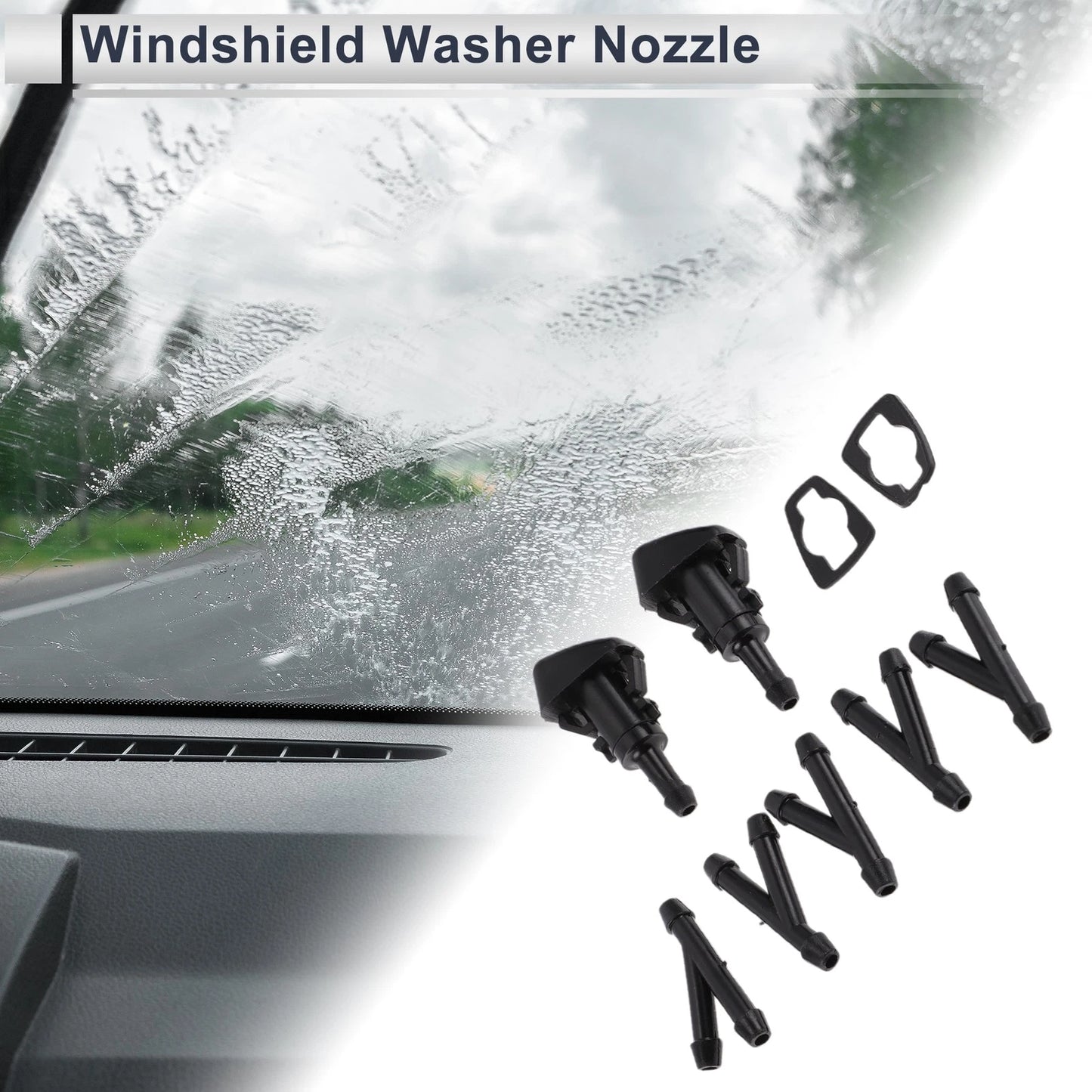 Windshield Washer Nozzle Set of 6 w/ Hose Connector for Jeep (No. 5303834AB)