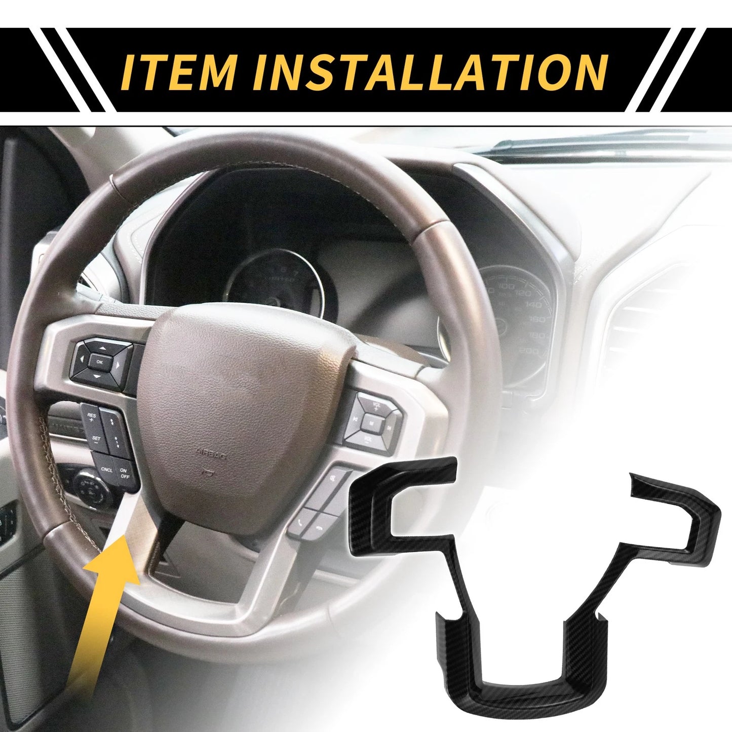 Steering Wheel Cover Trim for Ford F-150 (2015–2020) Carbon Fiber Black
