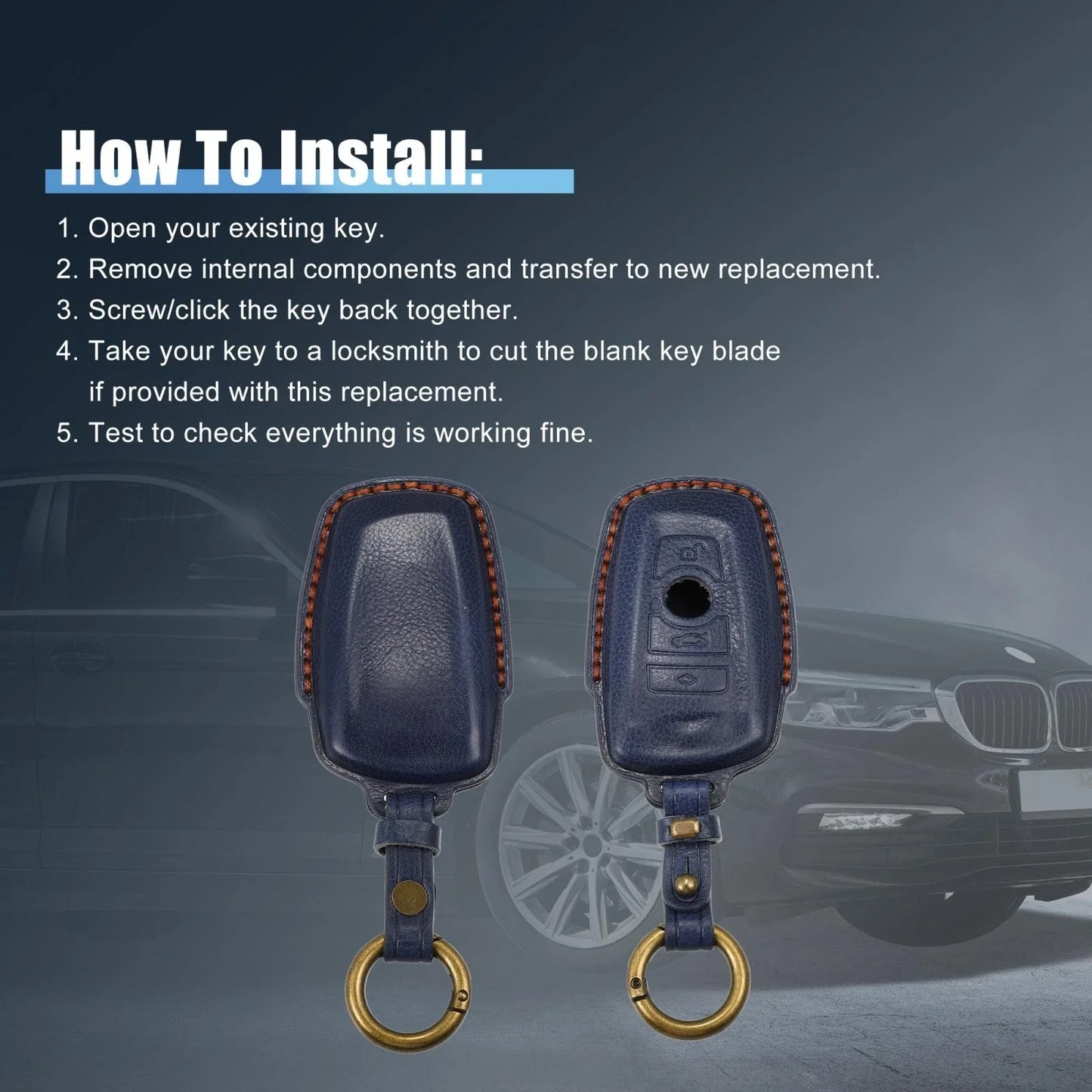 Key Fob Case Protector Faux Leather Red for BMW