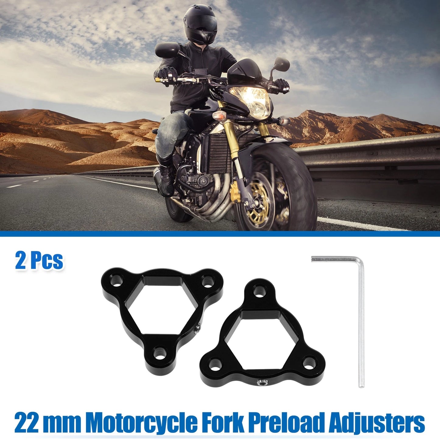 2X Fork Preload Adjusters for Racing Motorcycle (Aluminum Alloy, Black)