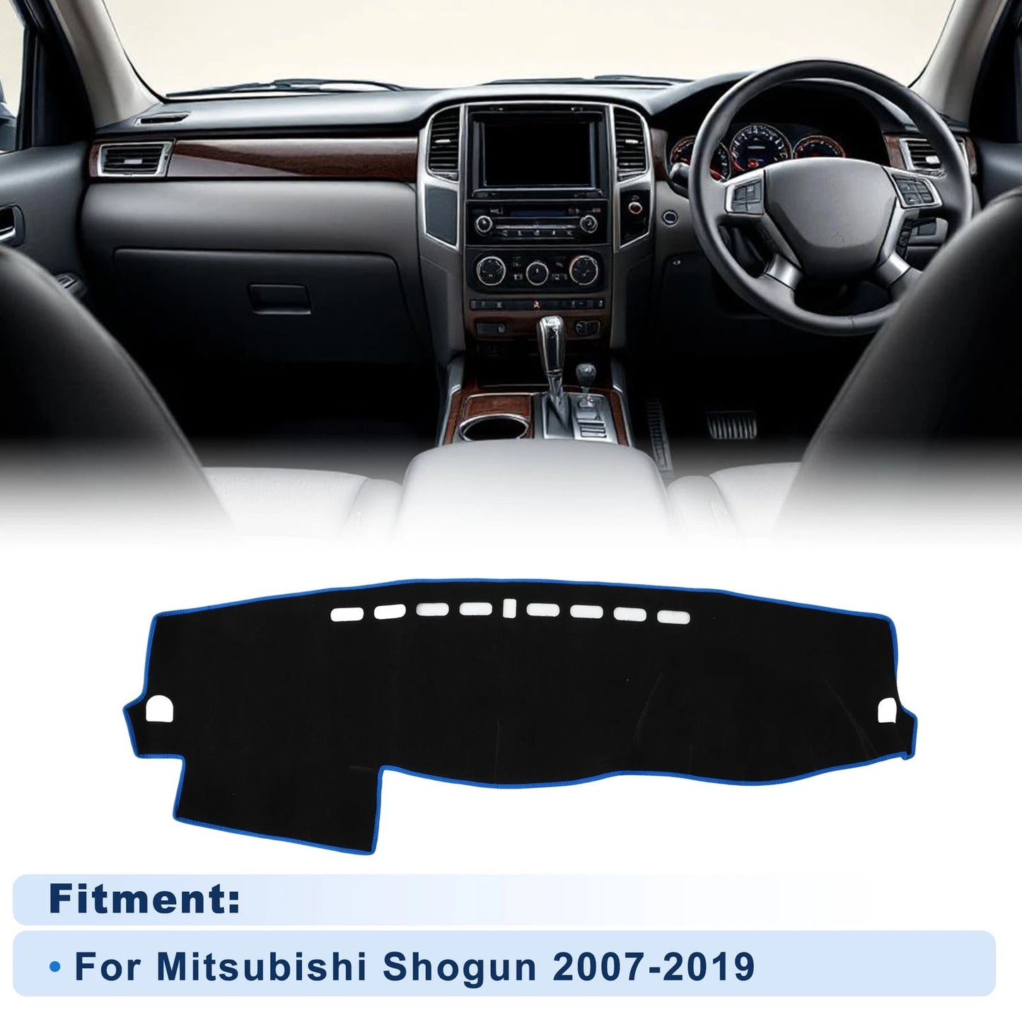 Dash Cover for Mitsubishi Shogun (2007–2019) Polyester Black Blue Edge