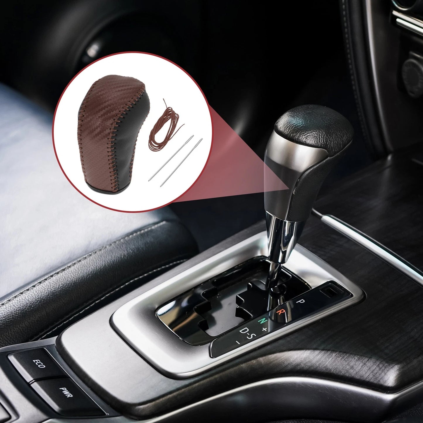 Gear Shift Knob Cover for Hyundai Tucson (2015–2018) Black Brown Faux Leather
