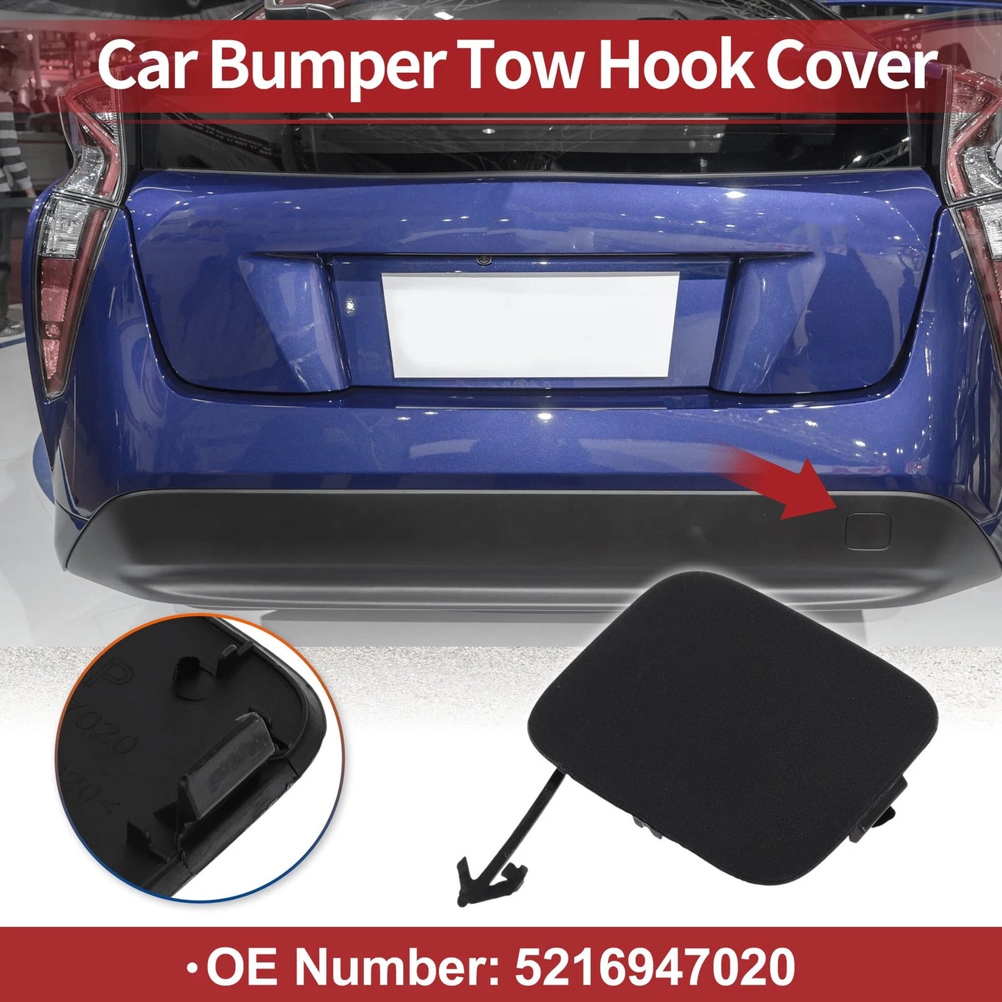 Rear Tow Hook Cover Cap for Toyota Prius (2016–2018) No. 5216947020 Black