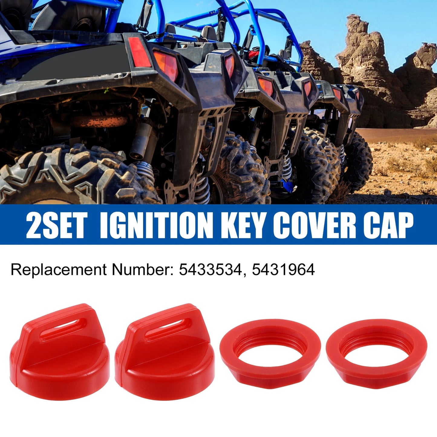 Set of 2 Ignition Key Cover Caps for Polaris Ranger Sportsman Scrambler Red