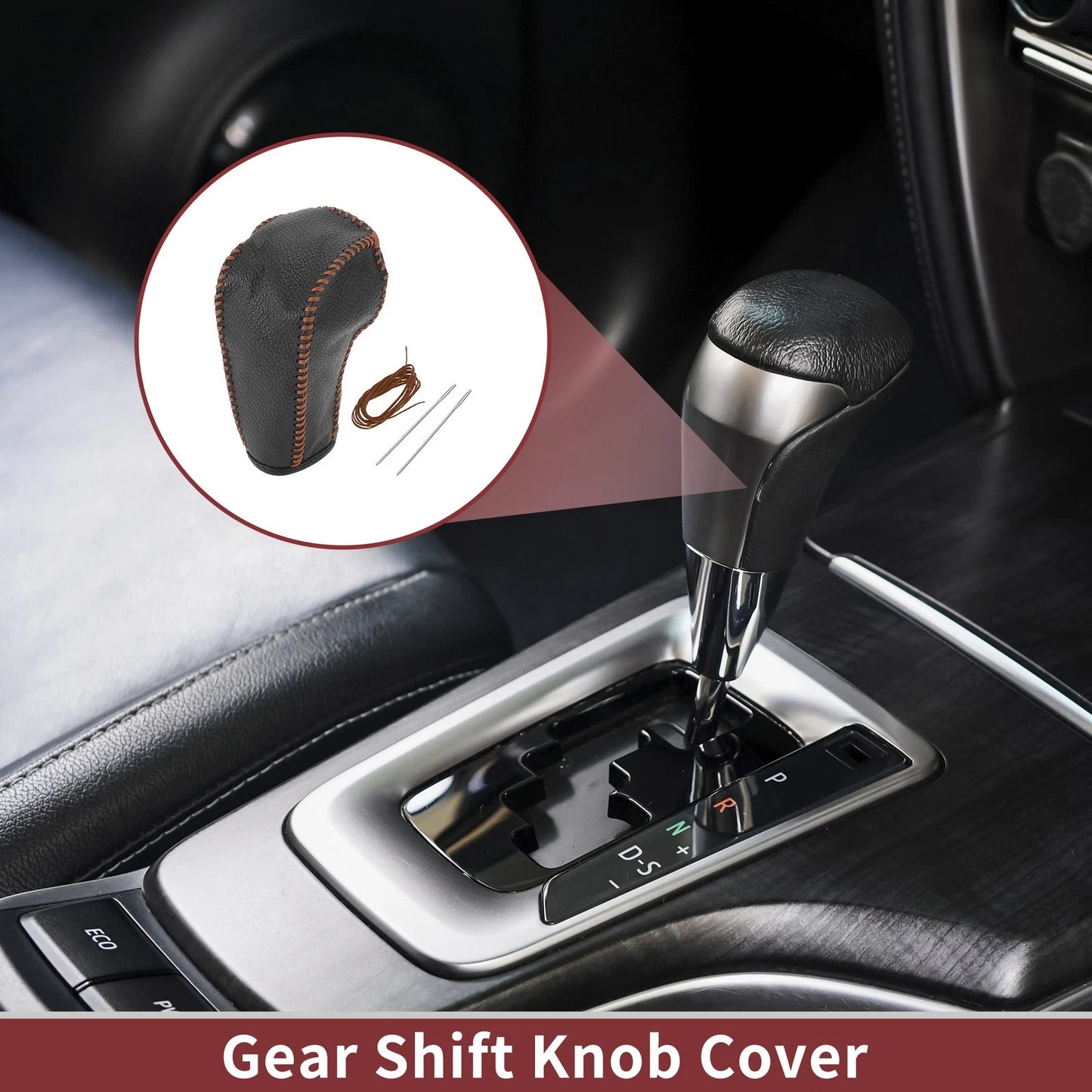 1Pc Gear Shift Knob Cover for Ford Edge (2011–2014) Brown Faux Leather