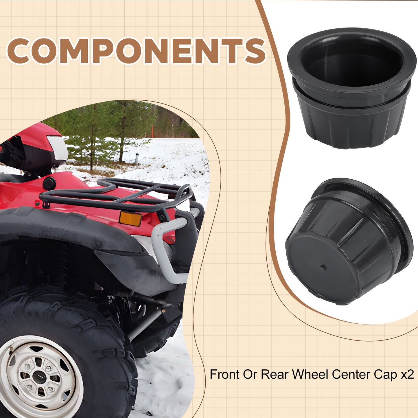 Set of 2 Wheel Hub Caps for Honda Rincon 650 680 (2006–2019)