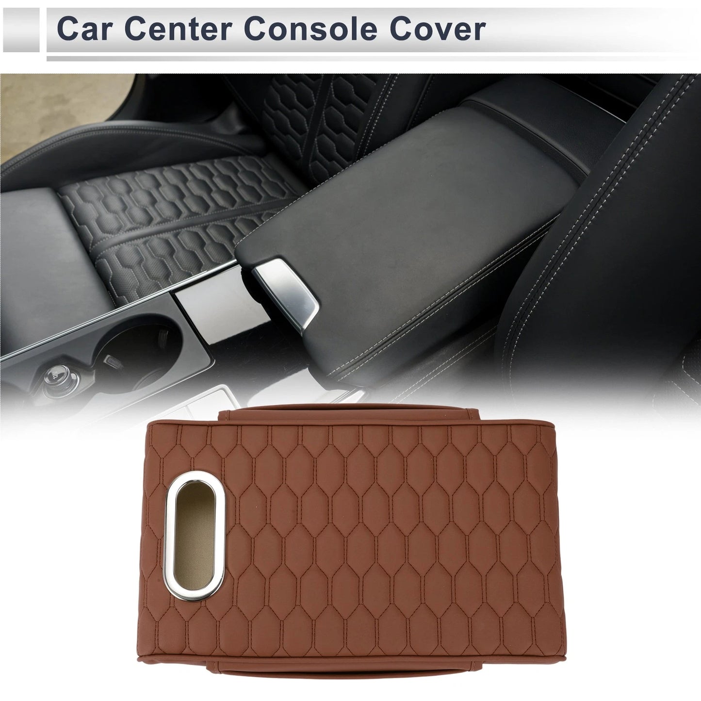 Center Console Cover for Car (13.39"x9.06"x2.36", Light Brown)