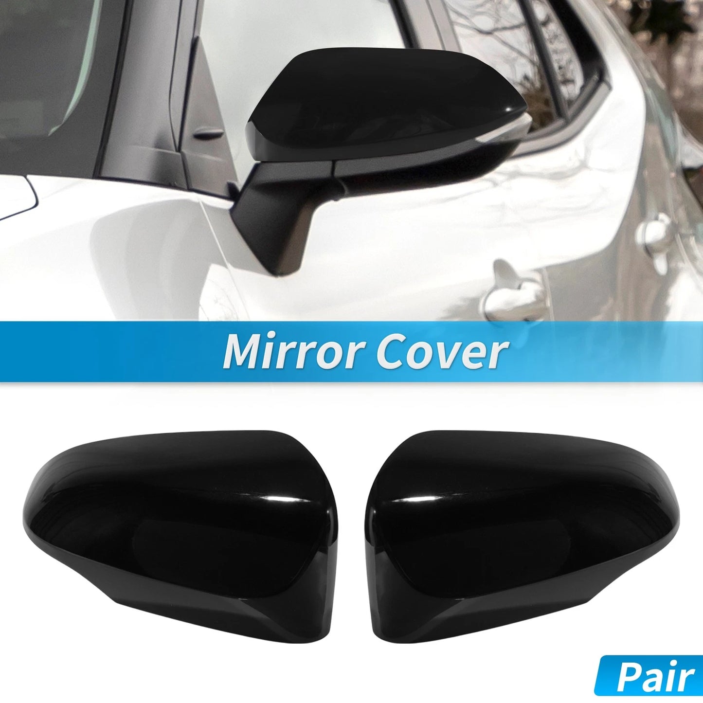 2X Gloss Black Wing Door Rearview Mirror Cover Cap for Toyota Yaris (2012–2019)
