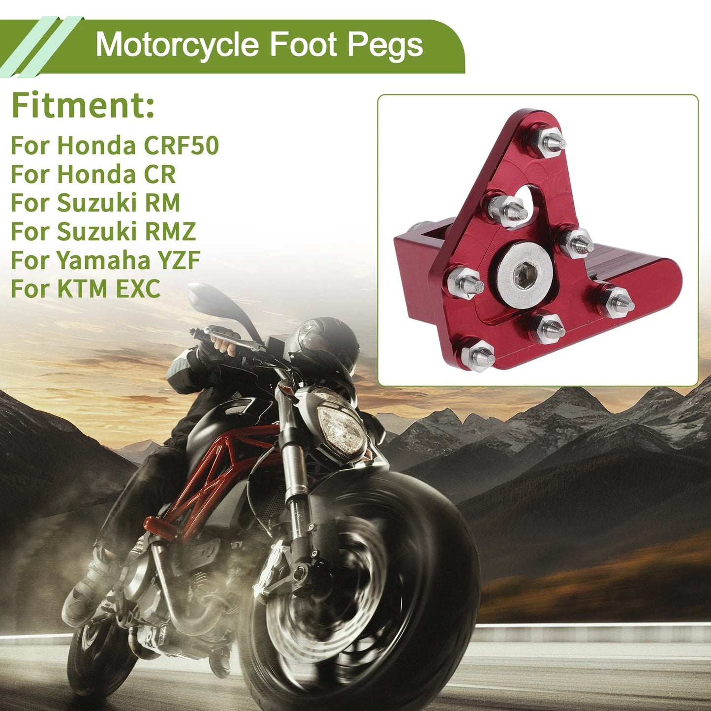 Motorcycle Foot Pegs for Honda CRF50 (2004–2023) Red 1 Pc