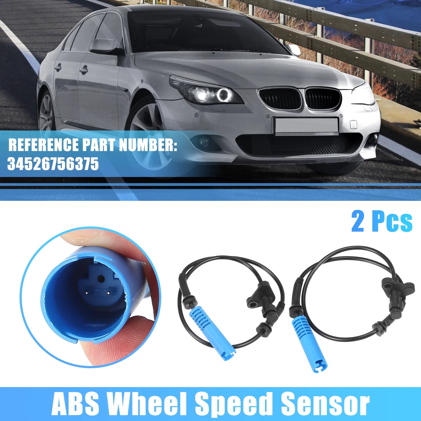 2Pcs ABS Wheel Speed Sensor for BMW 525i (2001–2007) No. 34526756375