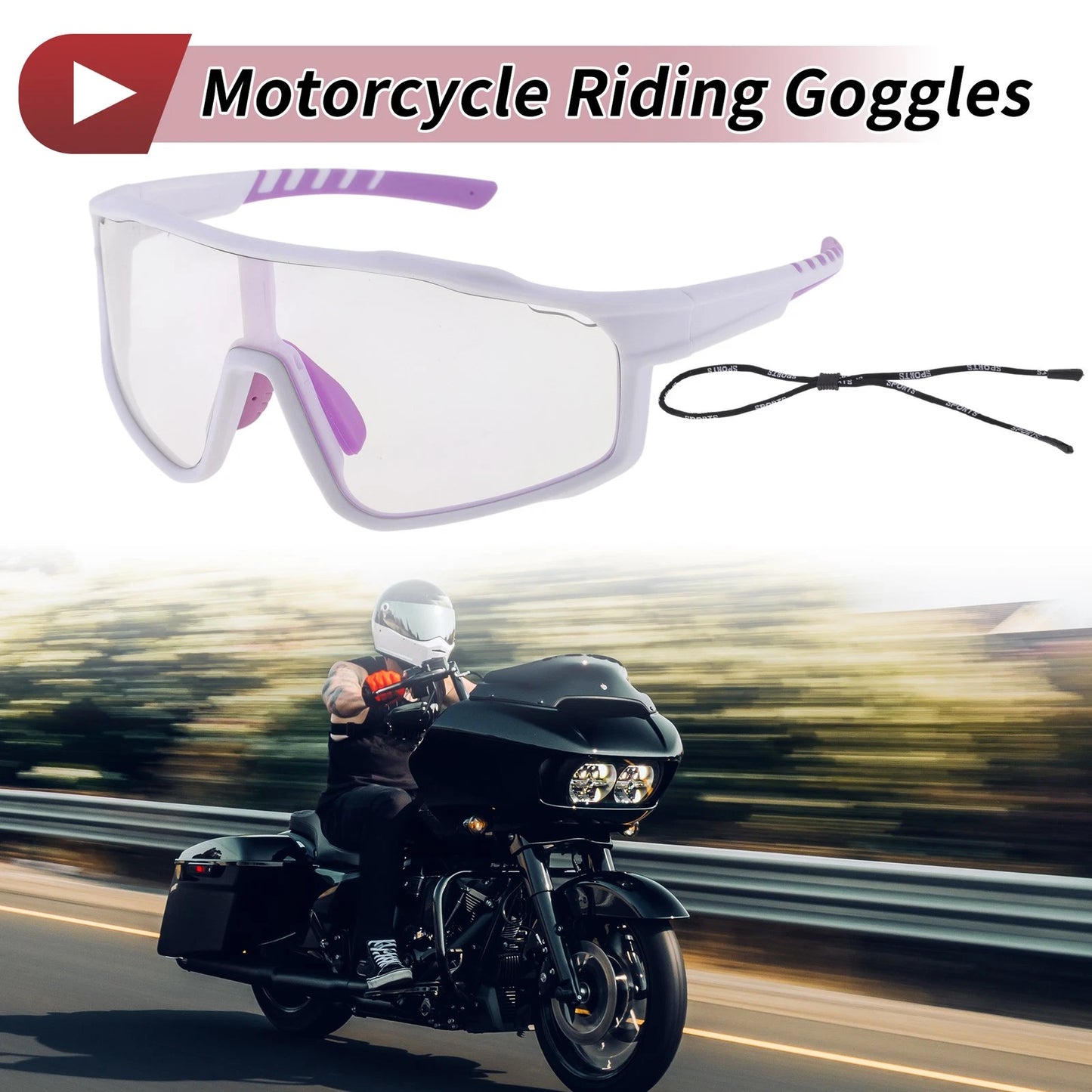 Set of 1 Motorcycle Riding Goggles for Various Models (Light Purple Lens)
