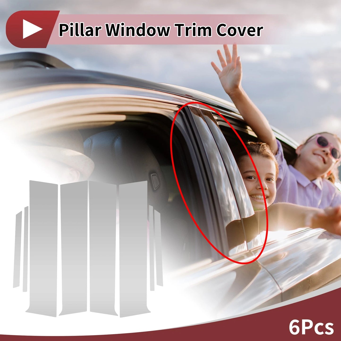 6 Pcs Car Door Pillar Window Trim for Toyota Aqua XP210 (2021–2025) Silver Tone