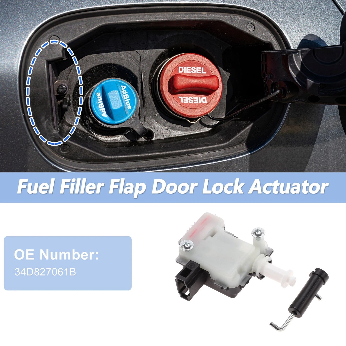 Fuel Filler Flap Door Latch Lock Actuator Motor for Skoda Rapid (2013–2017)