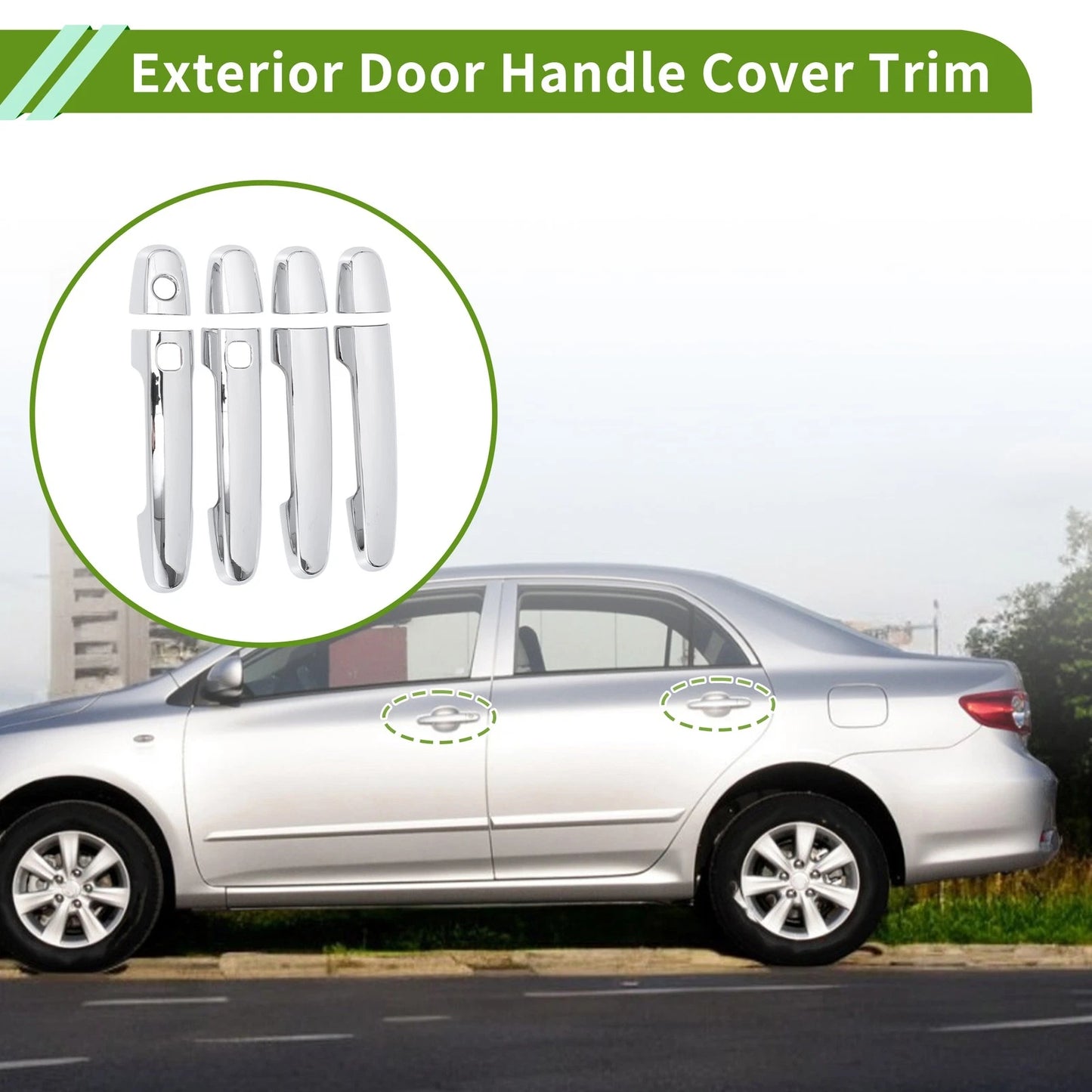 Exterior Door Handle Cover Trim for Toyota Corolla (2010–2013) Silver ABS