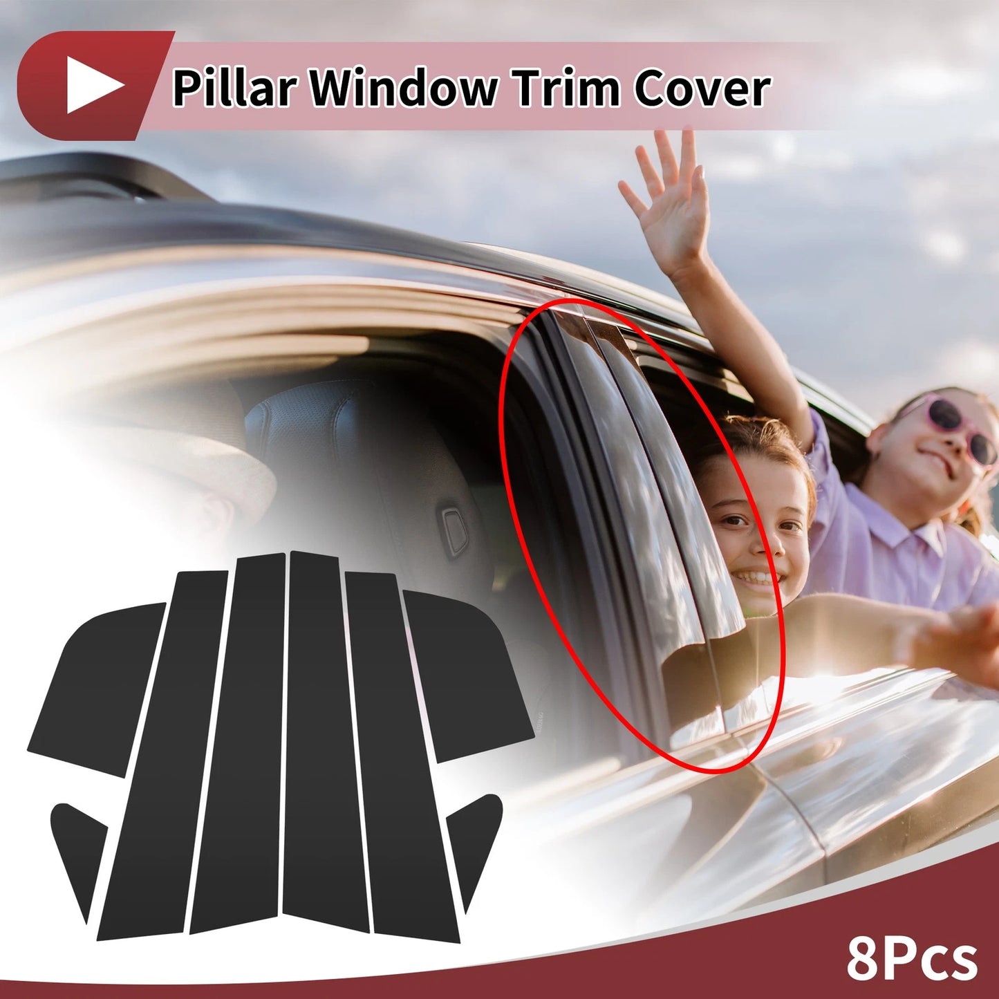 8 Pcs Door Pillar Window Trim for KIA Rio (2017–2022) Black