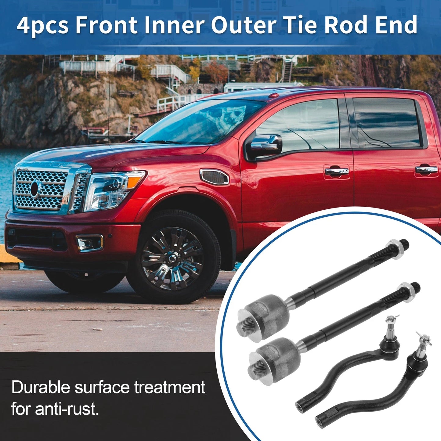 Set of 4 Front Inner Outer Tie Rod End Links for Nissan Maxima No. ES800357/ES800358