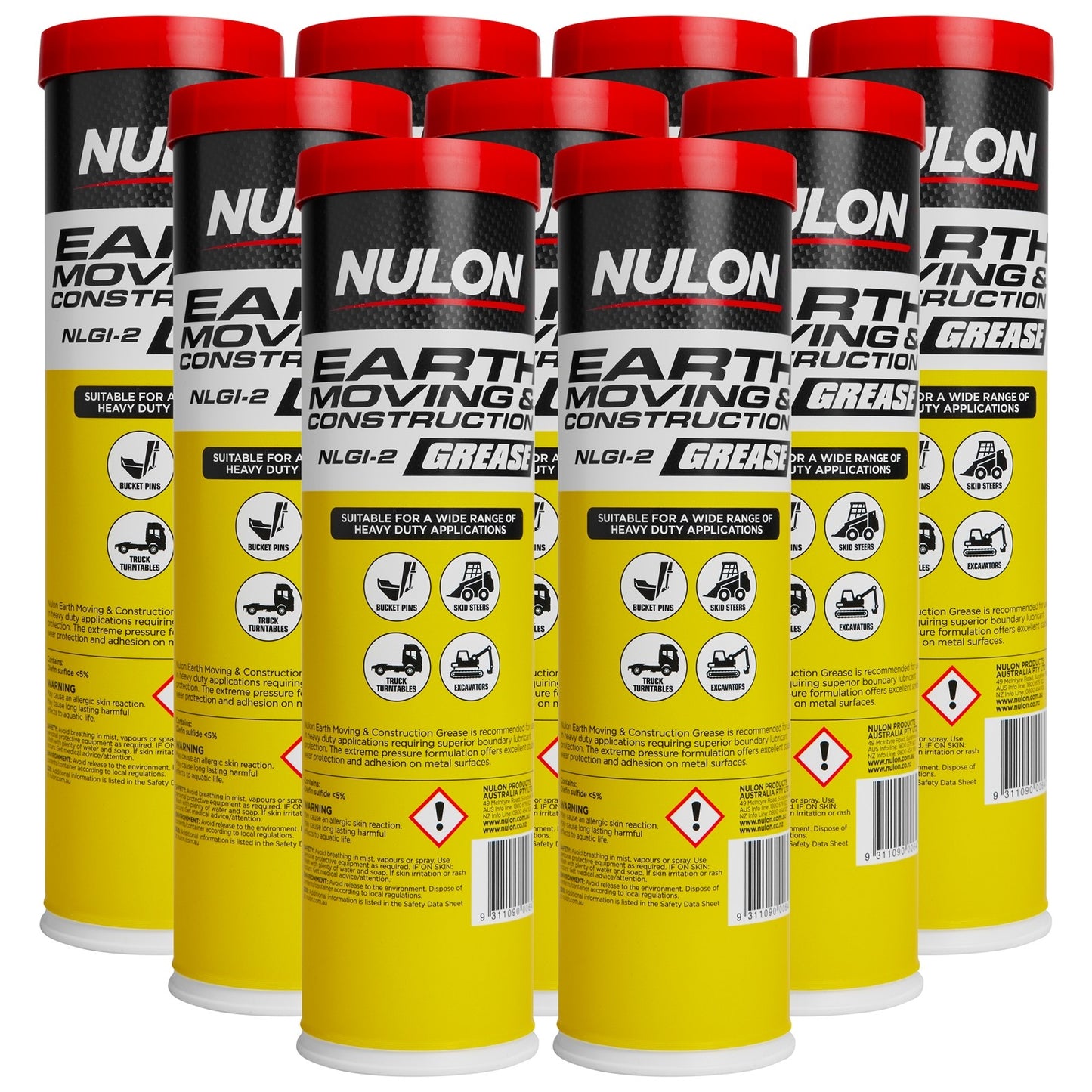 9 x Grease Cartridges for Skid Steer Bobcat Excavator (450g)