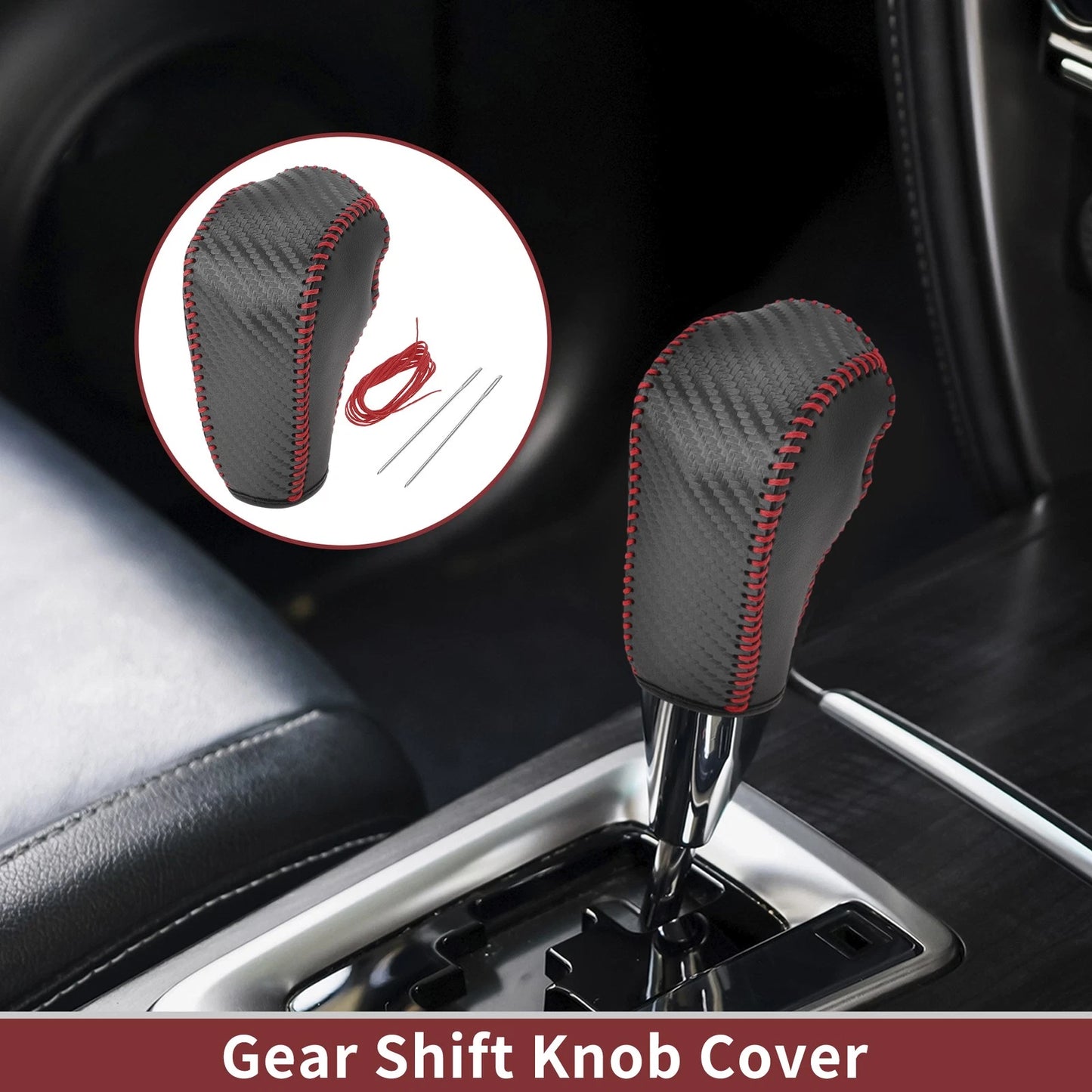 1Pc Gear Shift Knob Cover for Ford Edge (2011–2014) Red Faux Leather