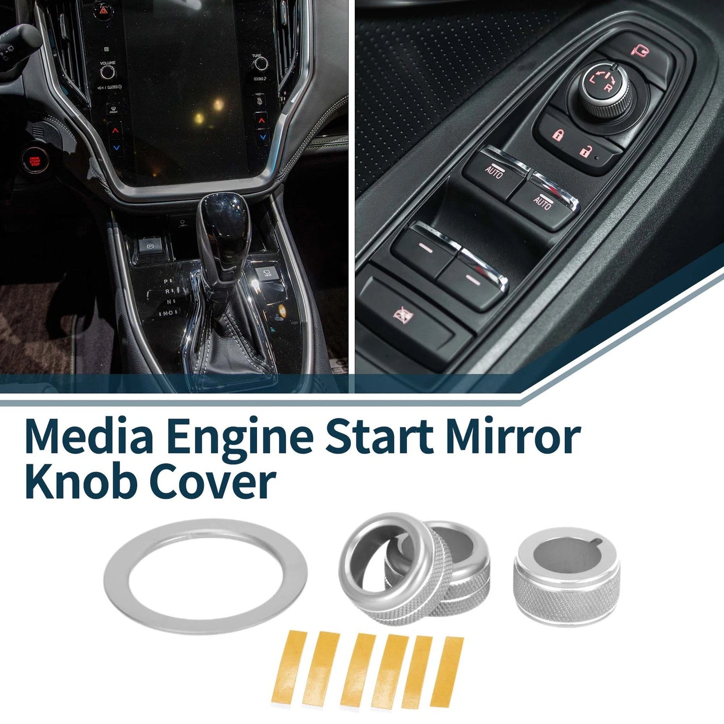 Set of 4 Media Tune Engine Start Mirror Knob Covers for Subaru WRX (2022–2023) Silver Tone