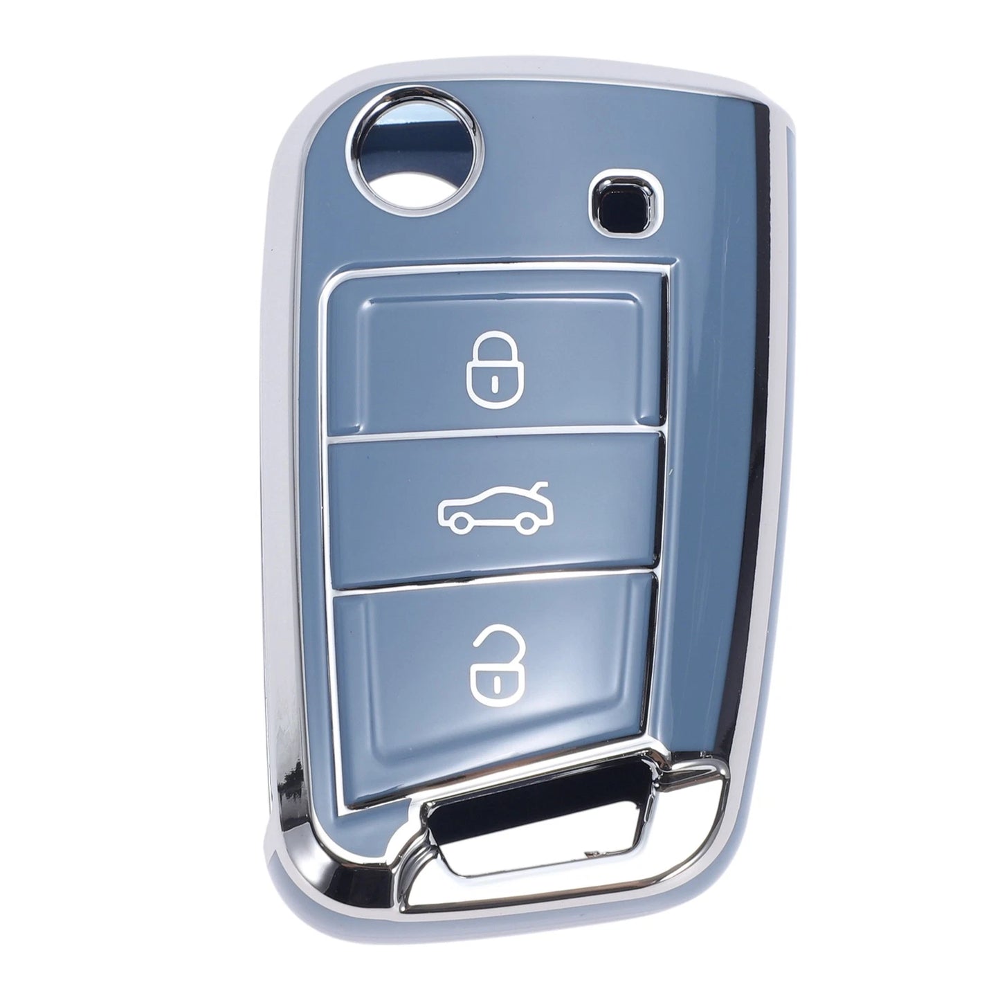 TPU Car Key Case for VW Golf 7 (2013–2020) - Gray Silver Tone, 3 Buttons