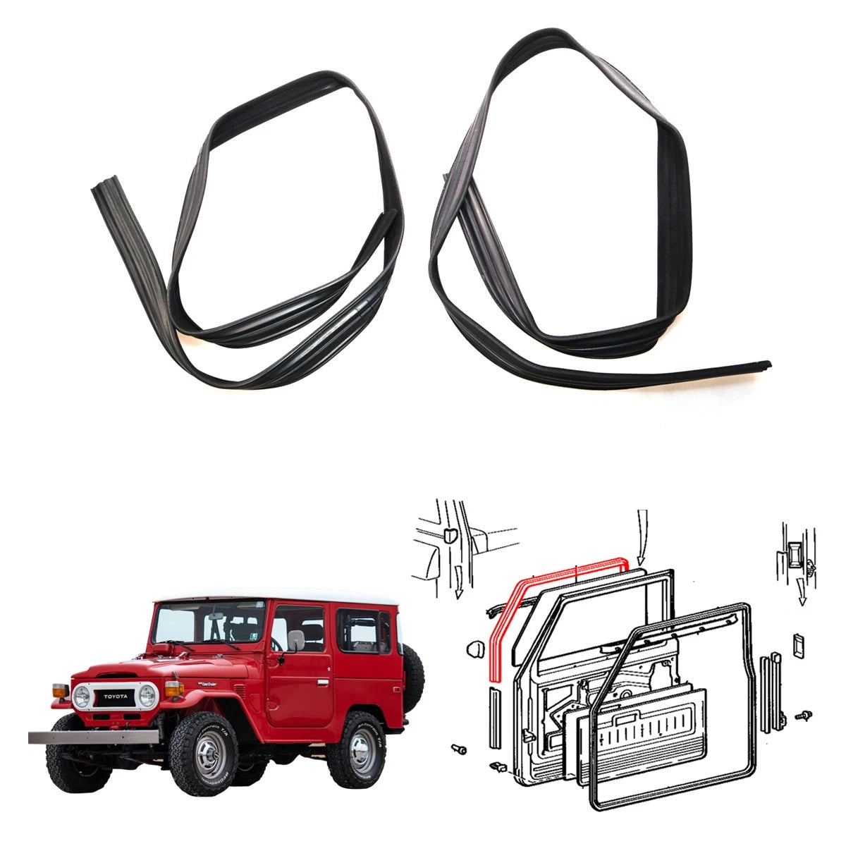 Front Door Glass Run Set for Toyota Land Cruiser J40 BJ44 BJ46 FJ43 HJ45 (1960–1984)