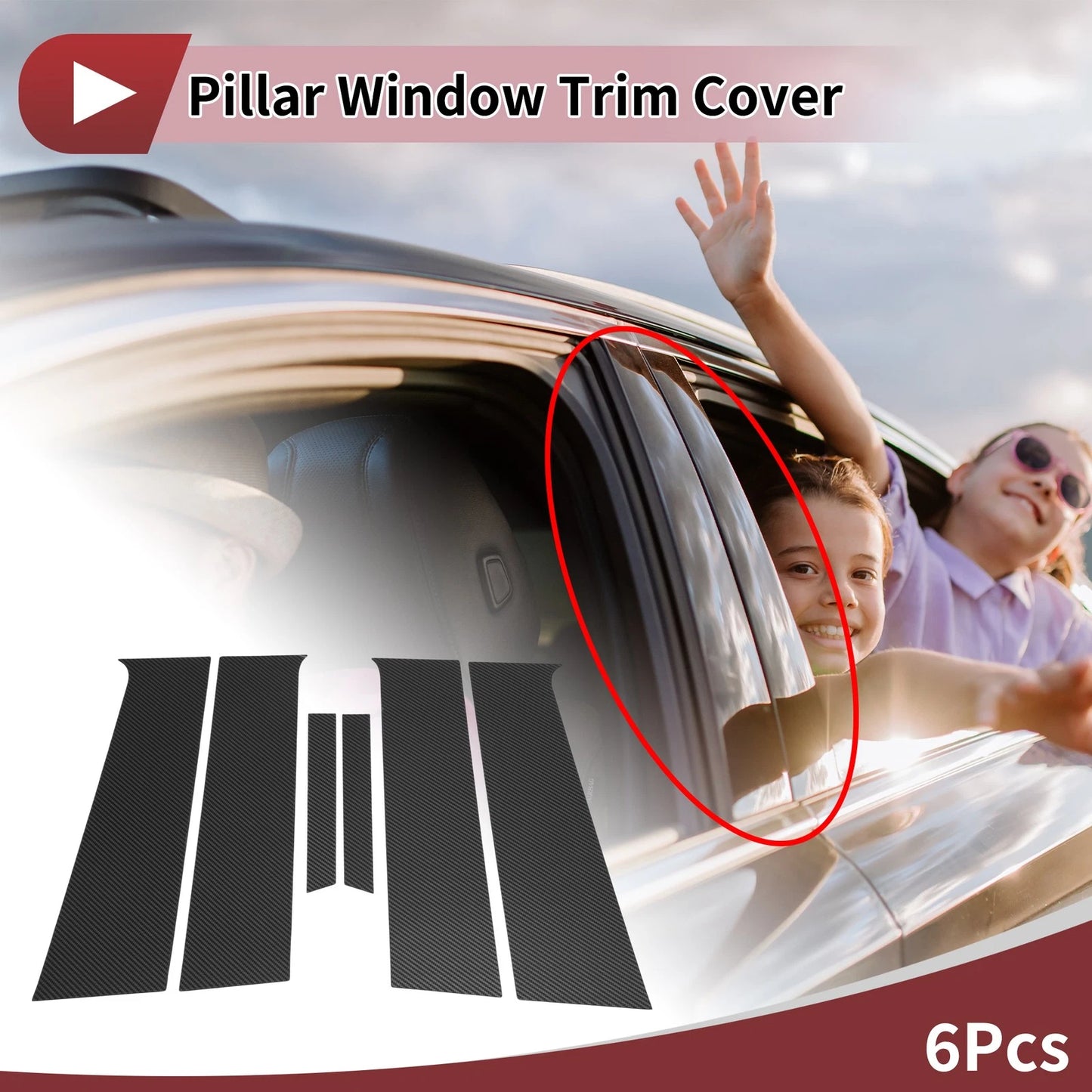 Door Pillar Window Trim for Chevrolet Aveo Hatchback (2011–2014) Black Carbon Fiber