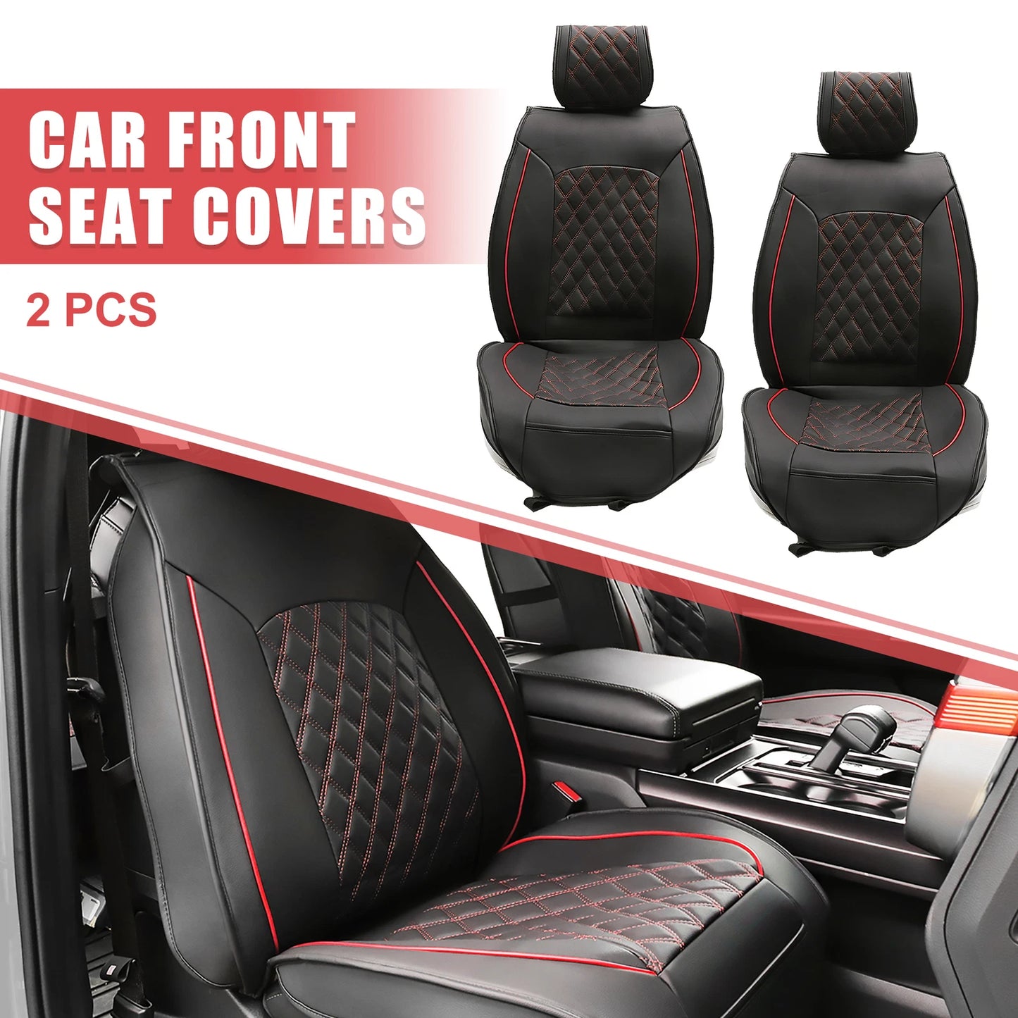 Set of 2 Front Seat Covers for Toyota Tacoma - Black Red