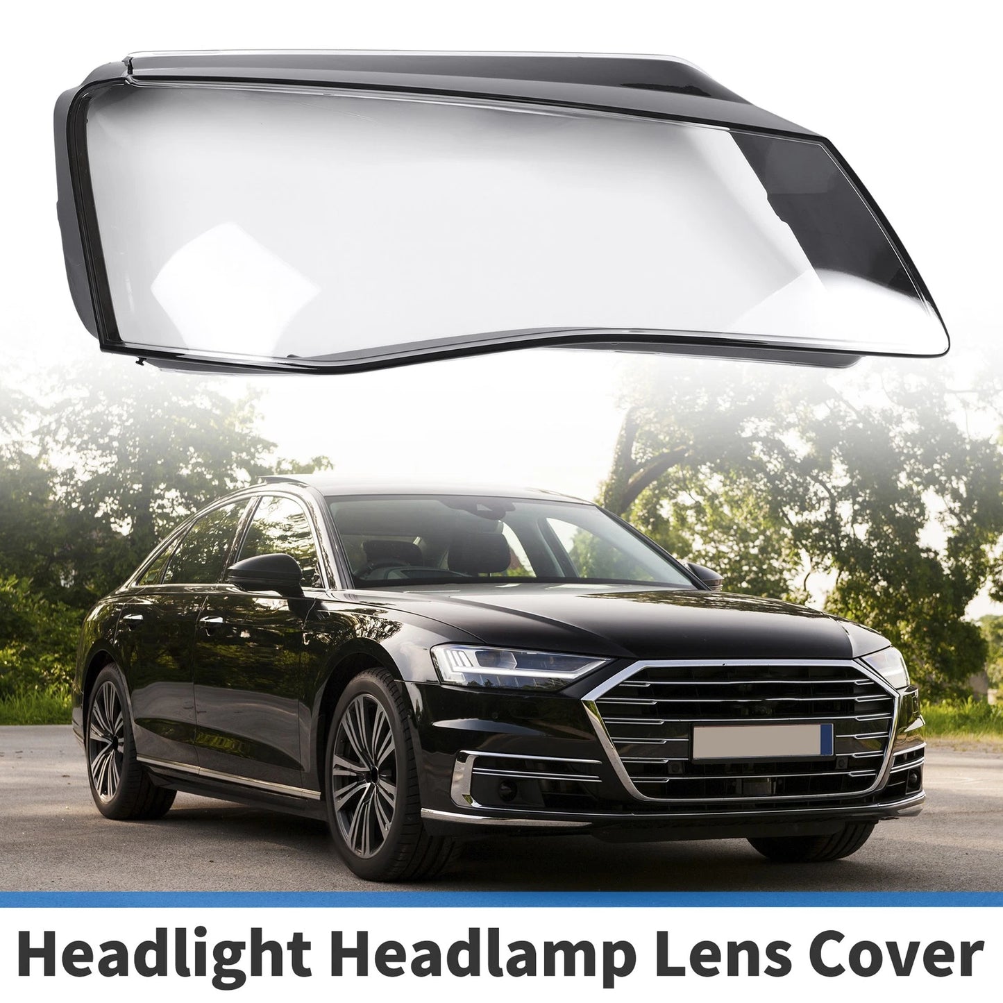 1 Pc Headlight Lens Cover for Audi A8 (2010–2013) Black