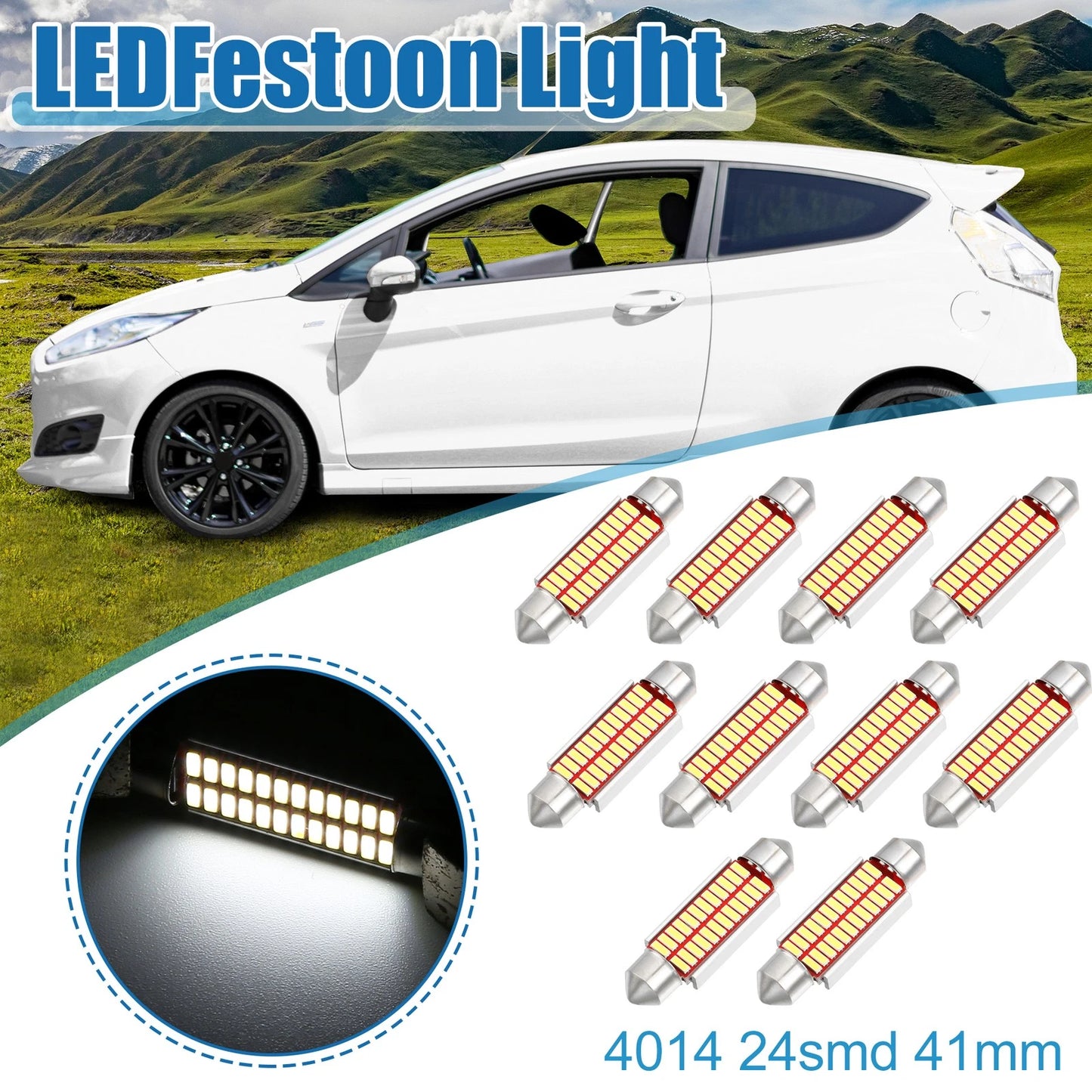 Set of 10 LED Festoon Lights 41mm 211 212 24SMD 4014 Chipsets