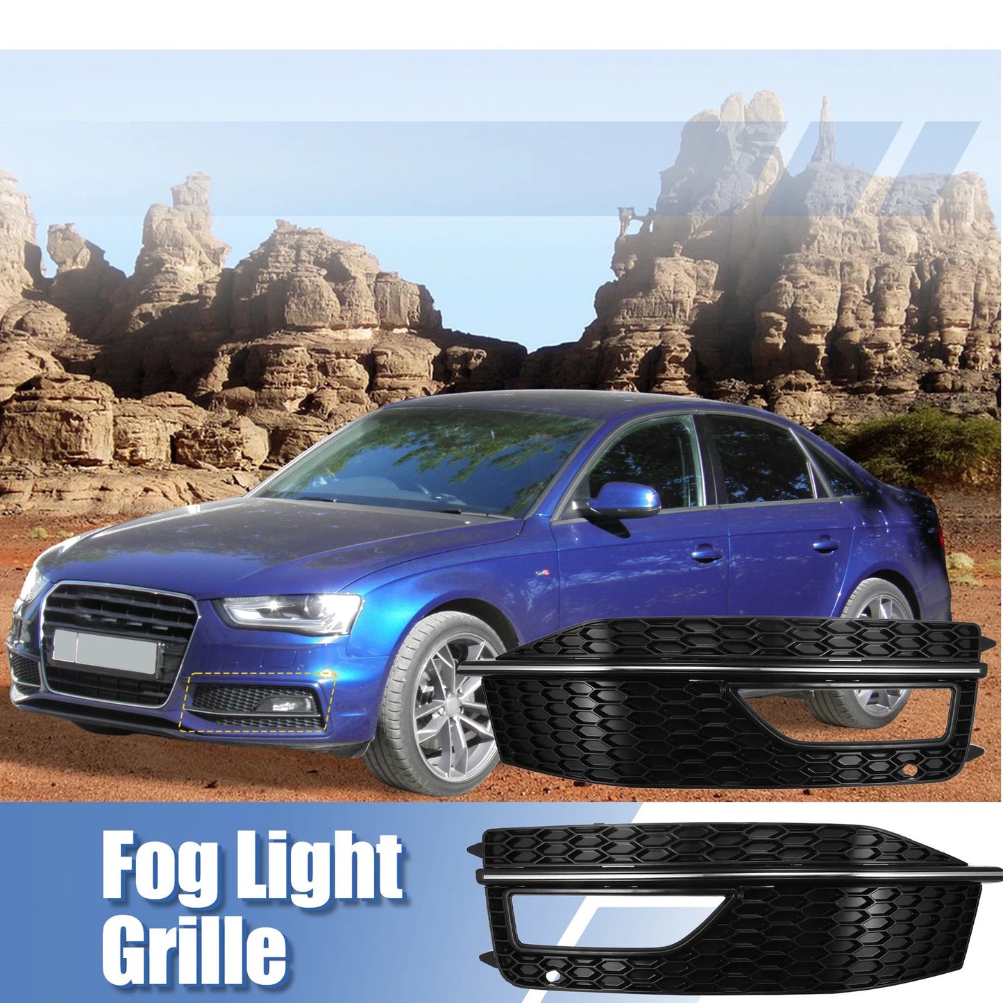 Pair Front Bumper Fog Light Grille Cover for Audi A4 S4 S-line (2013–2015)