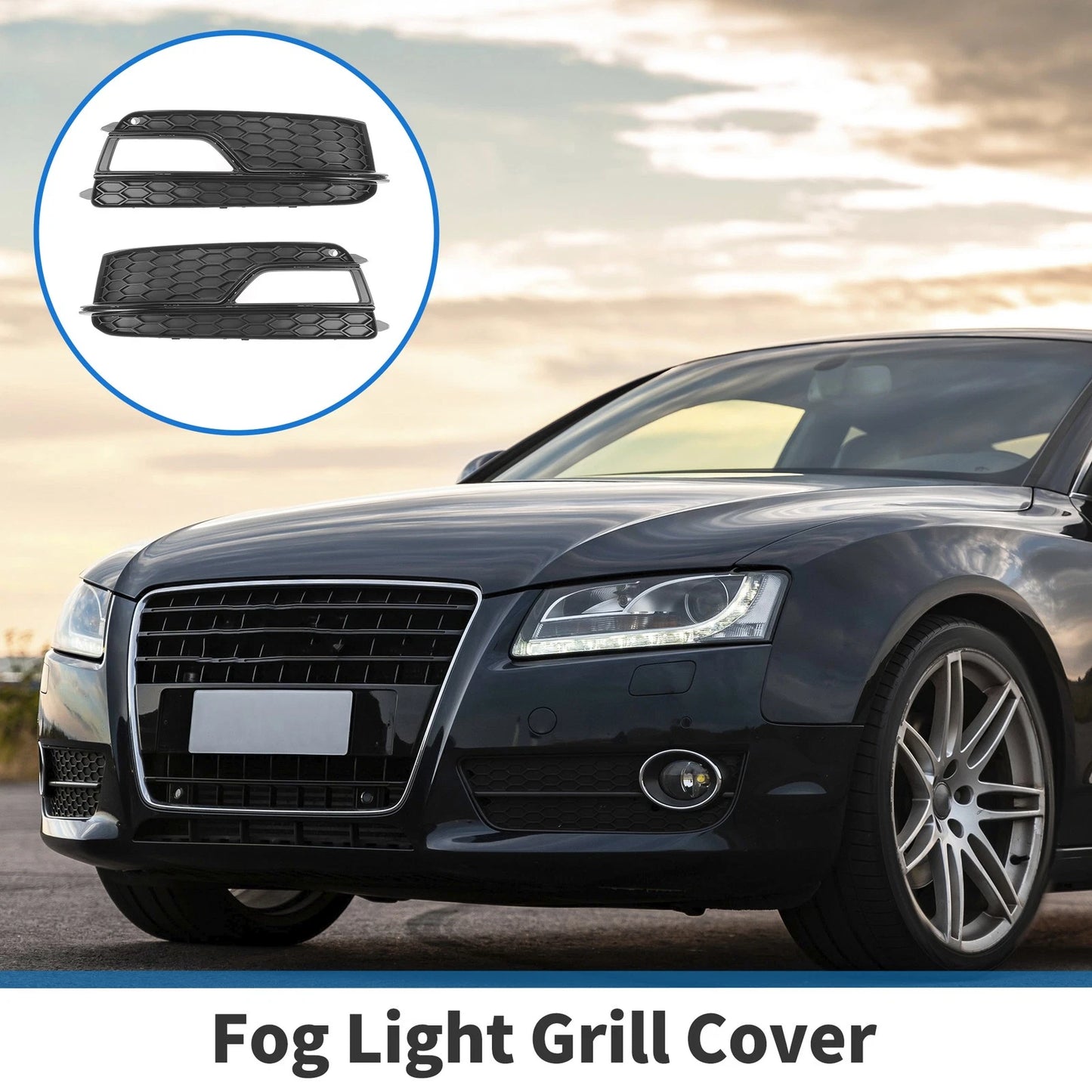 1 Pair Fog Light Grill for Audi A5 (2013–2017) No. 8T0807681K/8T0807682K ABS Black