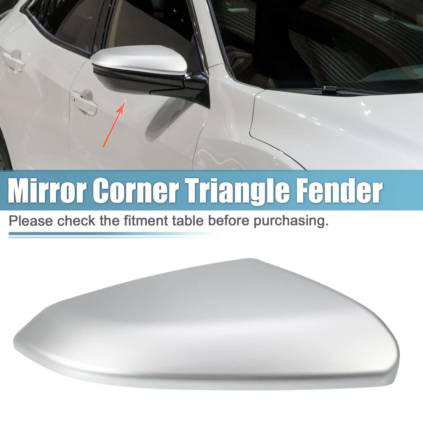 Mirror Corner Triangle Cover Right Side for Honda Civic (2016-2019) Silver Tone