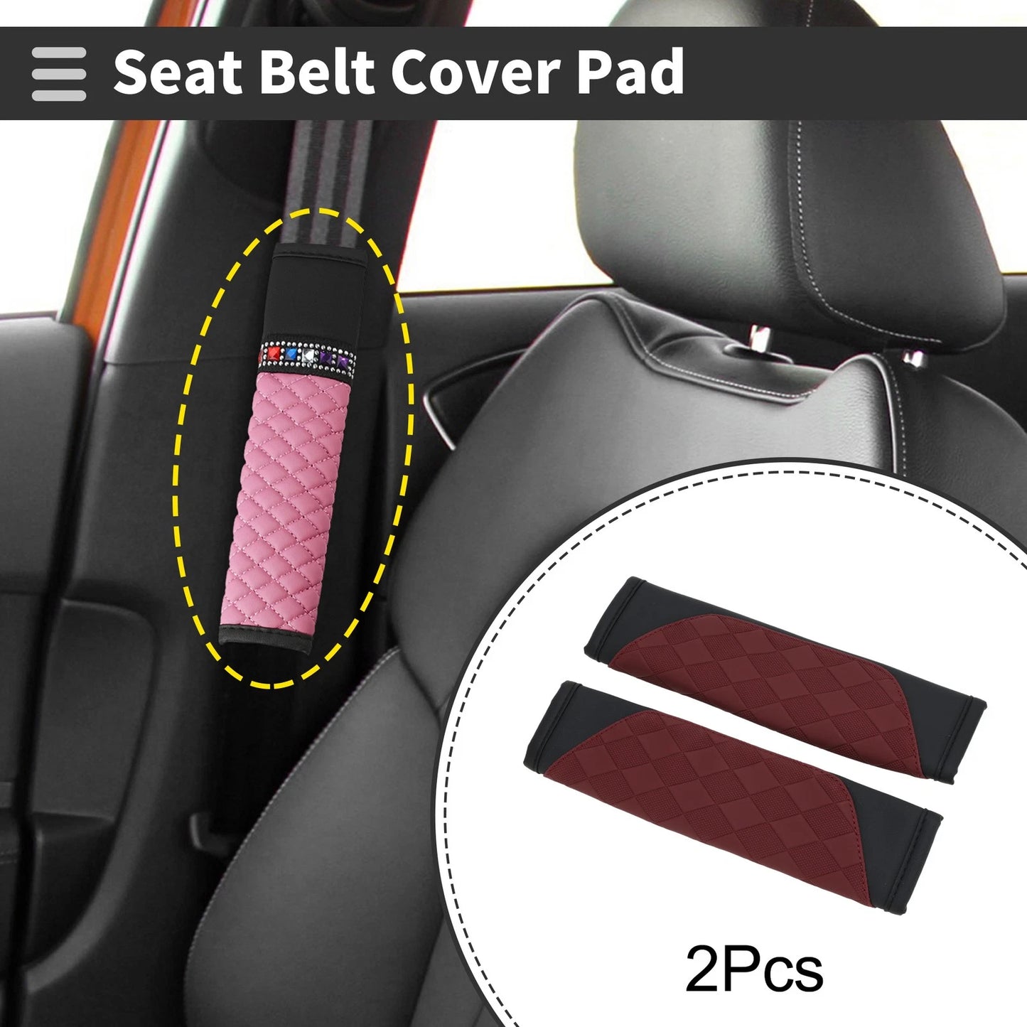 Set of 2 Red Faux Leather Seat Belt Cover Pads for Universal Fit