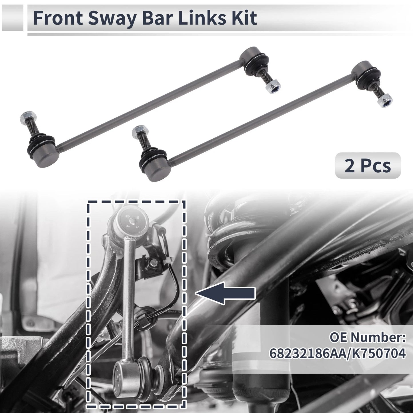 Set of 2 Front Stabilizer Bar Links for Chrysler 200 (2016–2017) No.68232186AA/K750704