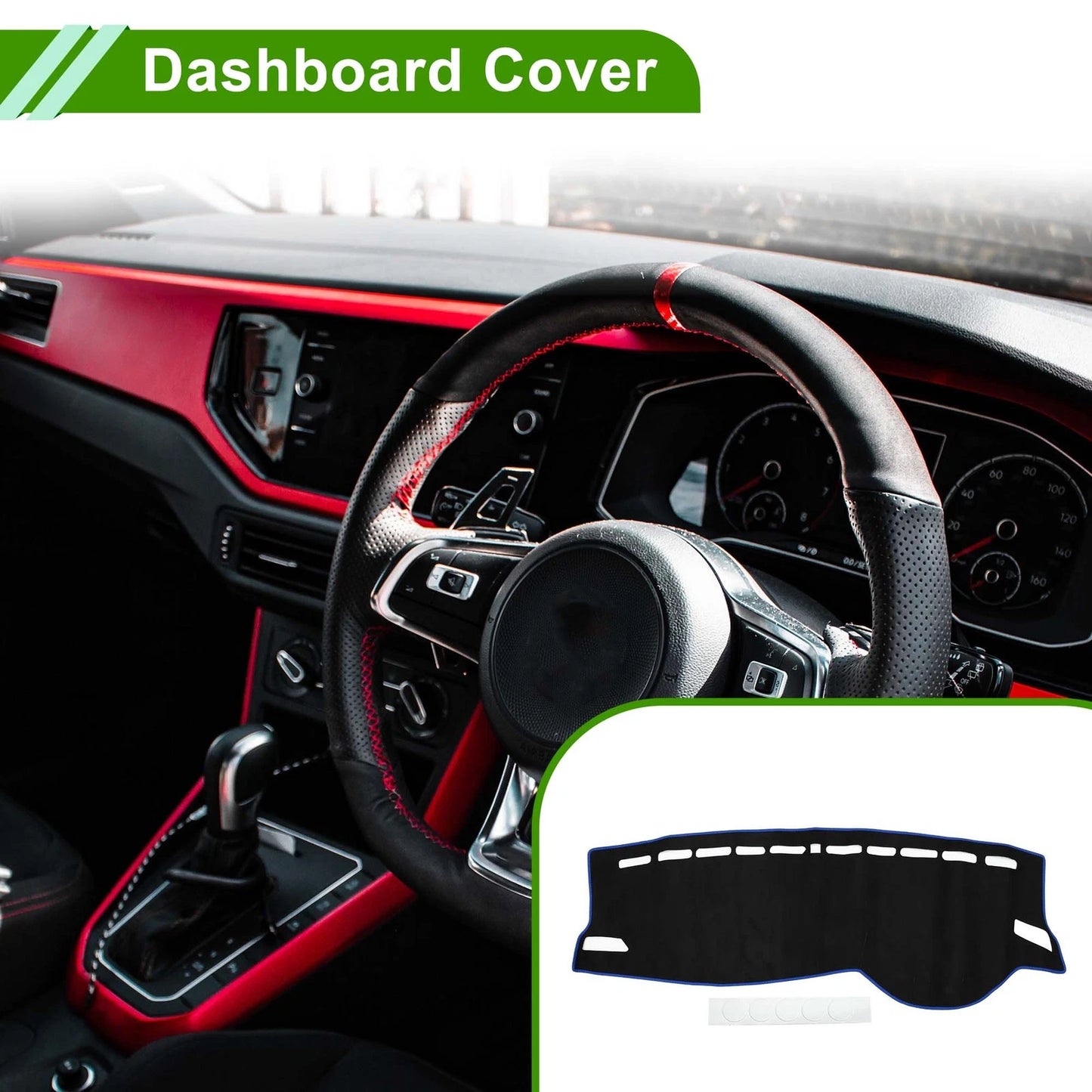 Dashboard Dash Cover Mat for VW Polo MK6 AW (2018–2024) Black Blue