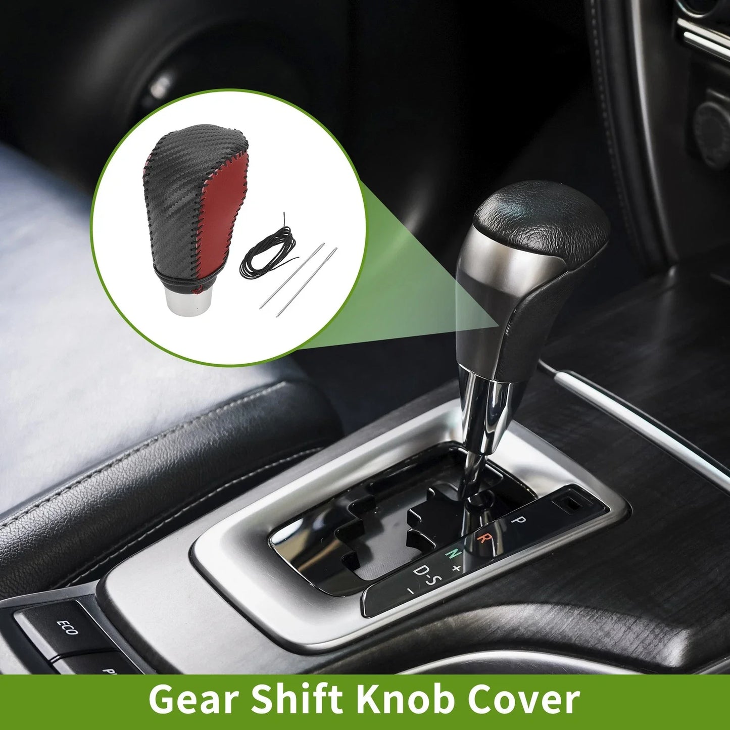 Car Gear Shift Knob Cover for Honda Civic 2016-2021 Black Carbon Fiber Red