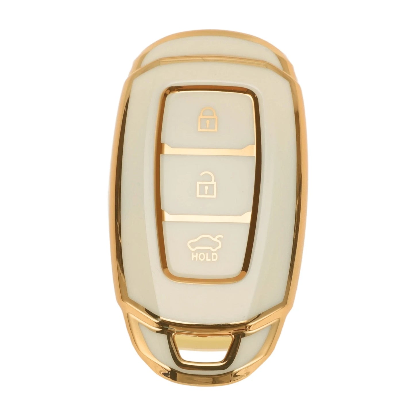 White Gold Edge Car Key Case for Hyundai i10 (2007–2023) - 3 Buttons