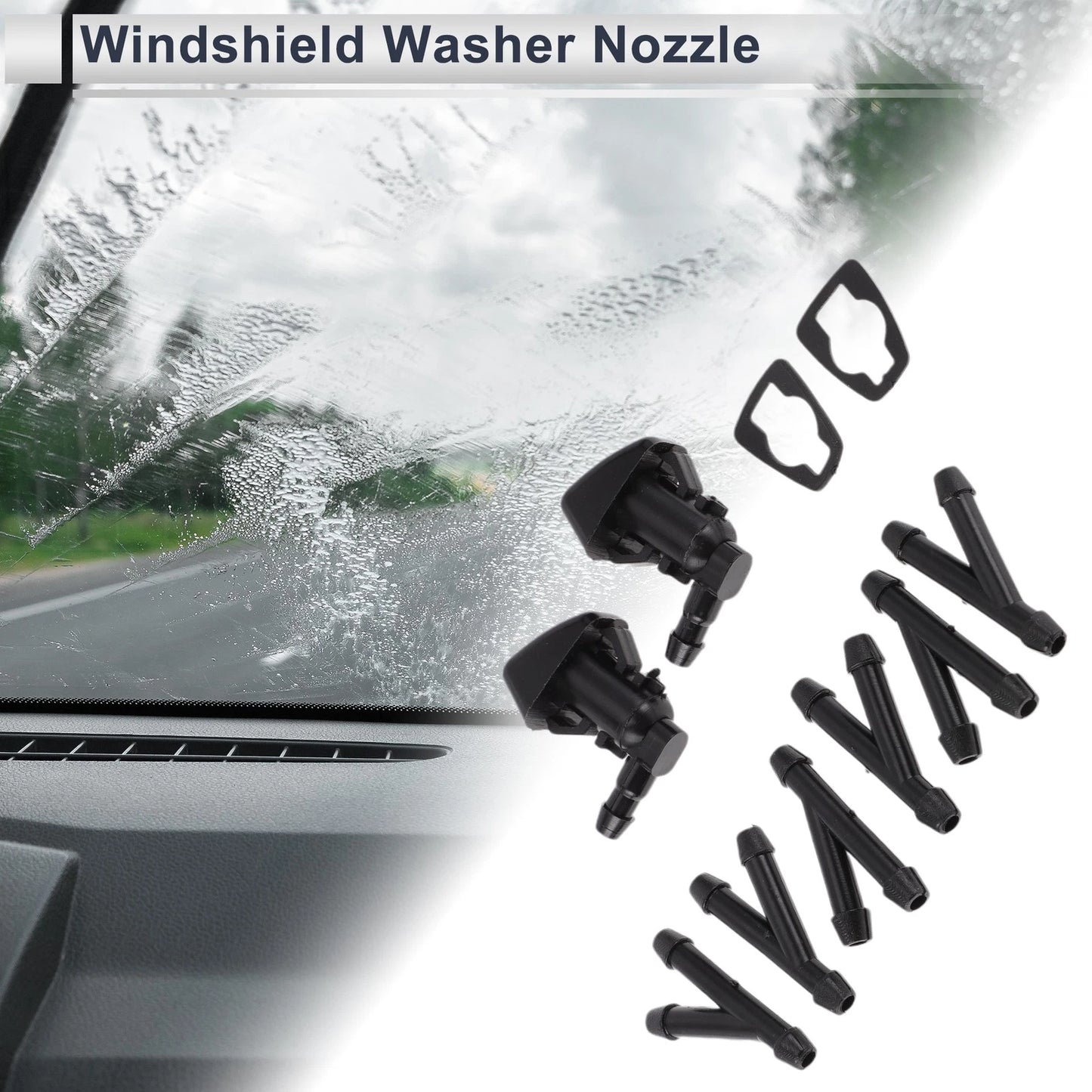 Windshield Washer Nozzle Set of 6 w/ Hose Connector for Ford No.BT4Z17603A