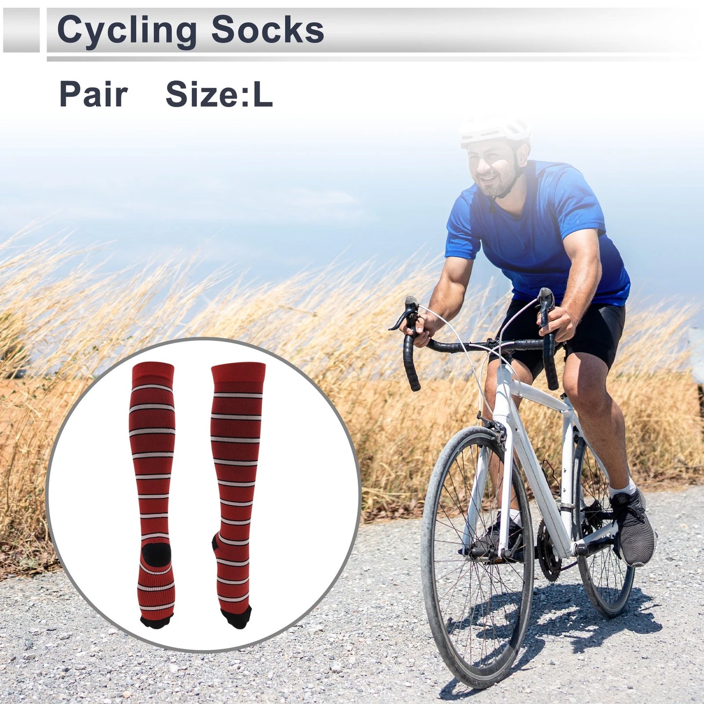 Cycling Socks Size L High-Cut Light Pink Red