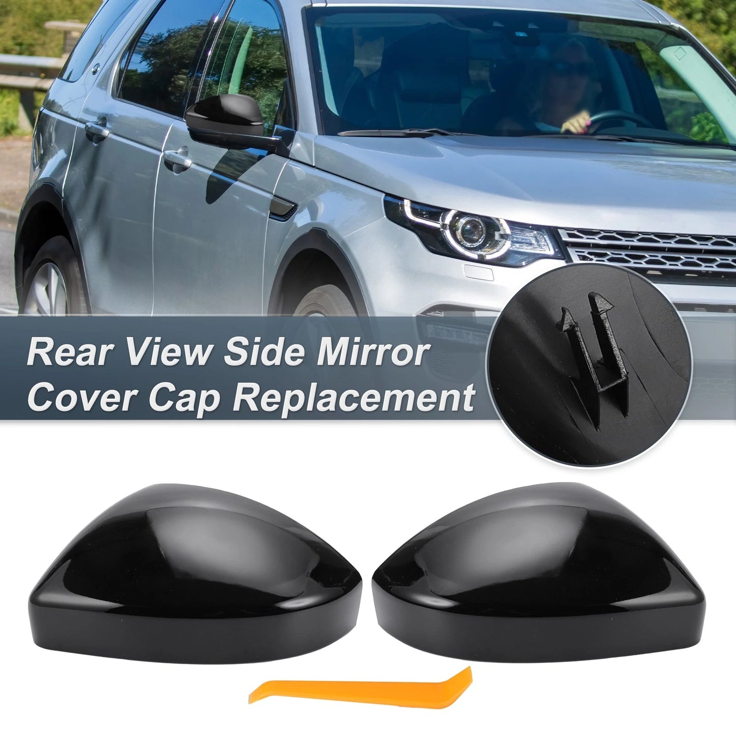 Set of 2 Rearview Mirror Cover Caps Gloss Black for Jaguar E-Pace (2018–2023)