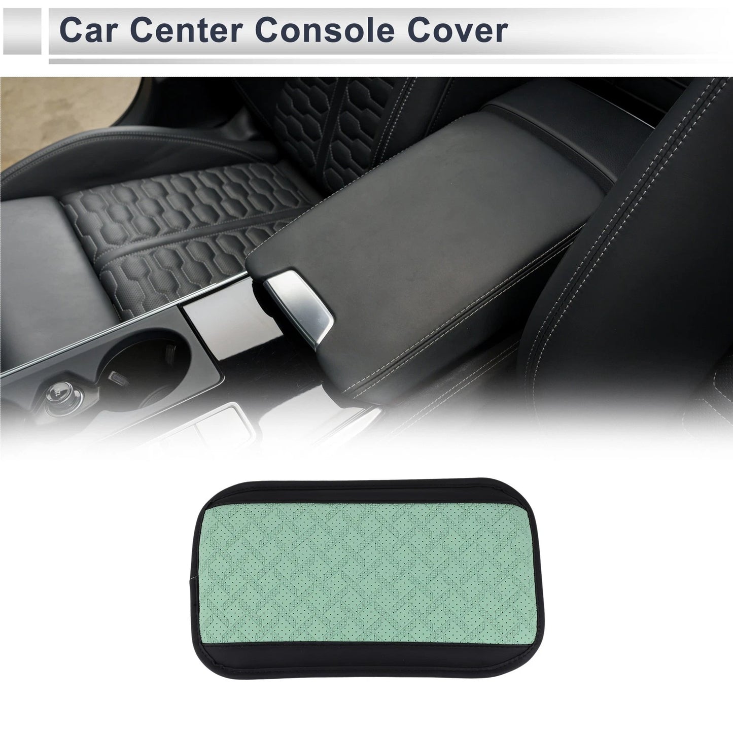 Center Console Cover for Car (12.2"x6.89"x0.98", Black/Light Green)