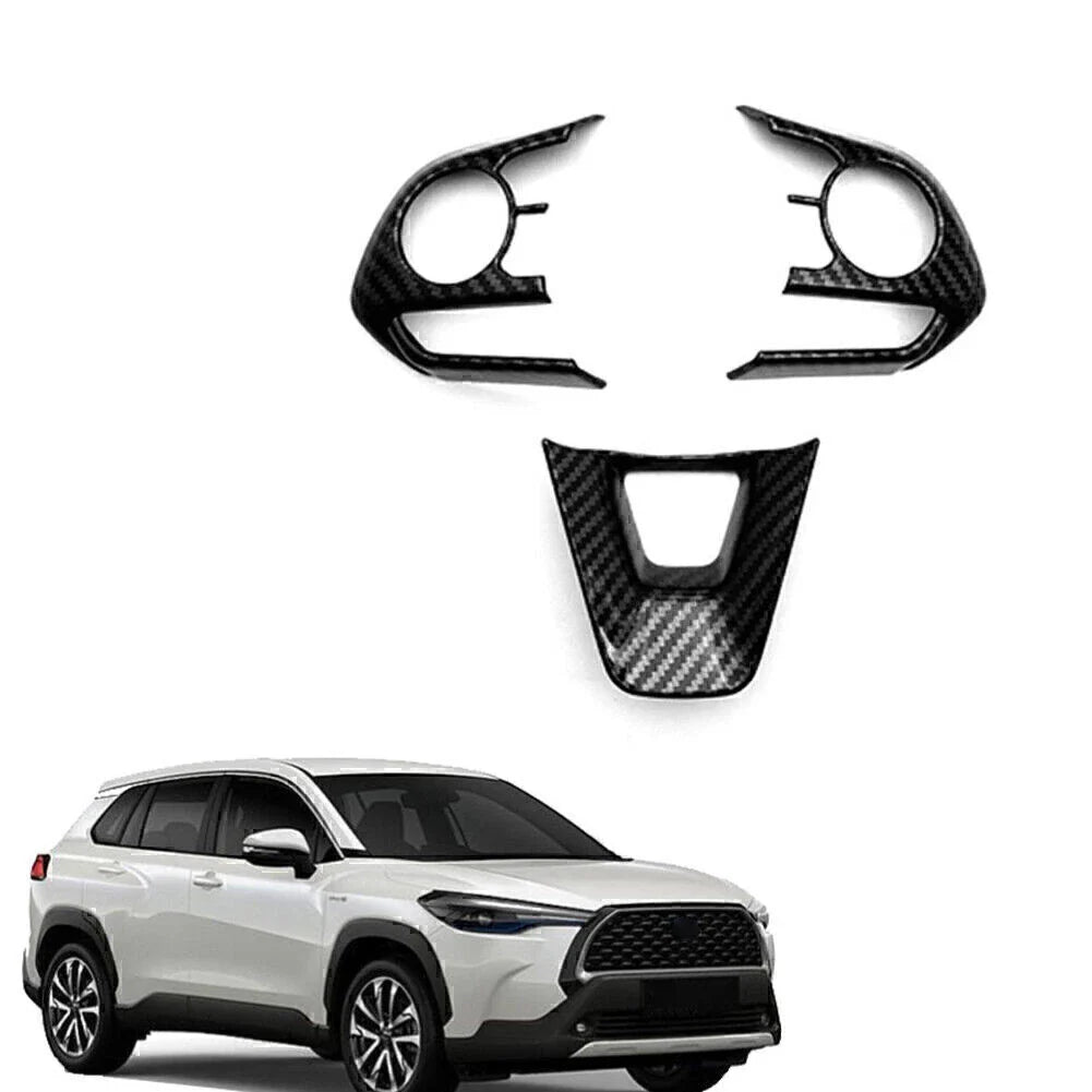 3pcs Carbon Fiber Steering Wheel Frame Cover Trim for Toyota Corolla (2019-2022)