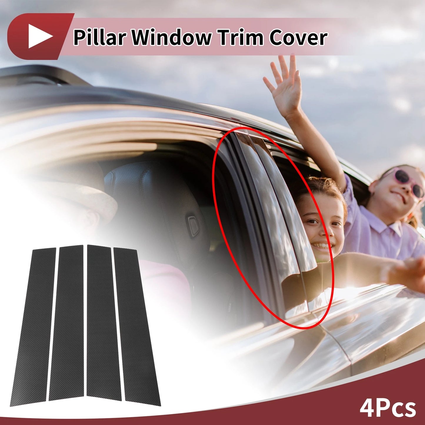 Set of 4 Car Door Pillar Window Trim for VW Tiguan MK1 (2009–2016) Black Carbon Fiber